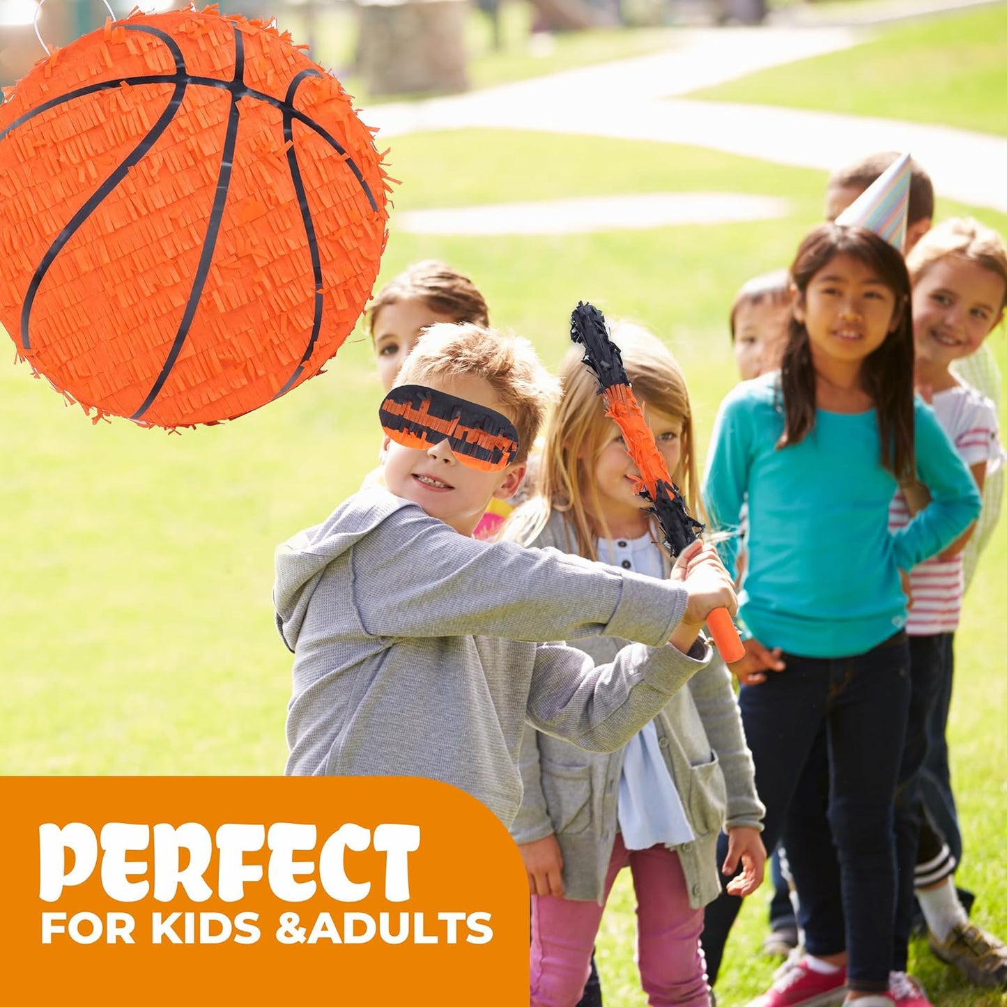 New Basketball Pinata Bundle with a Blindfold and Bat(13 x 13 x 4 Inches),Soccer Ball Pinata for Birthday Party Boys, Perfect for Birthday Party, Sport Theme Party, Decoration