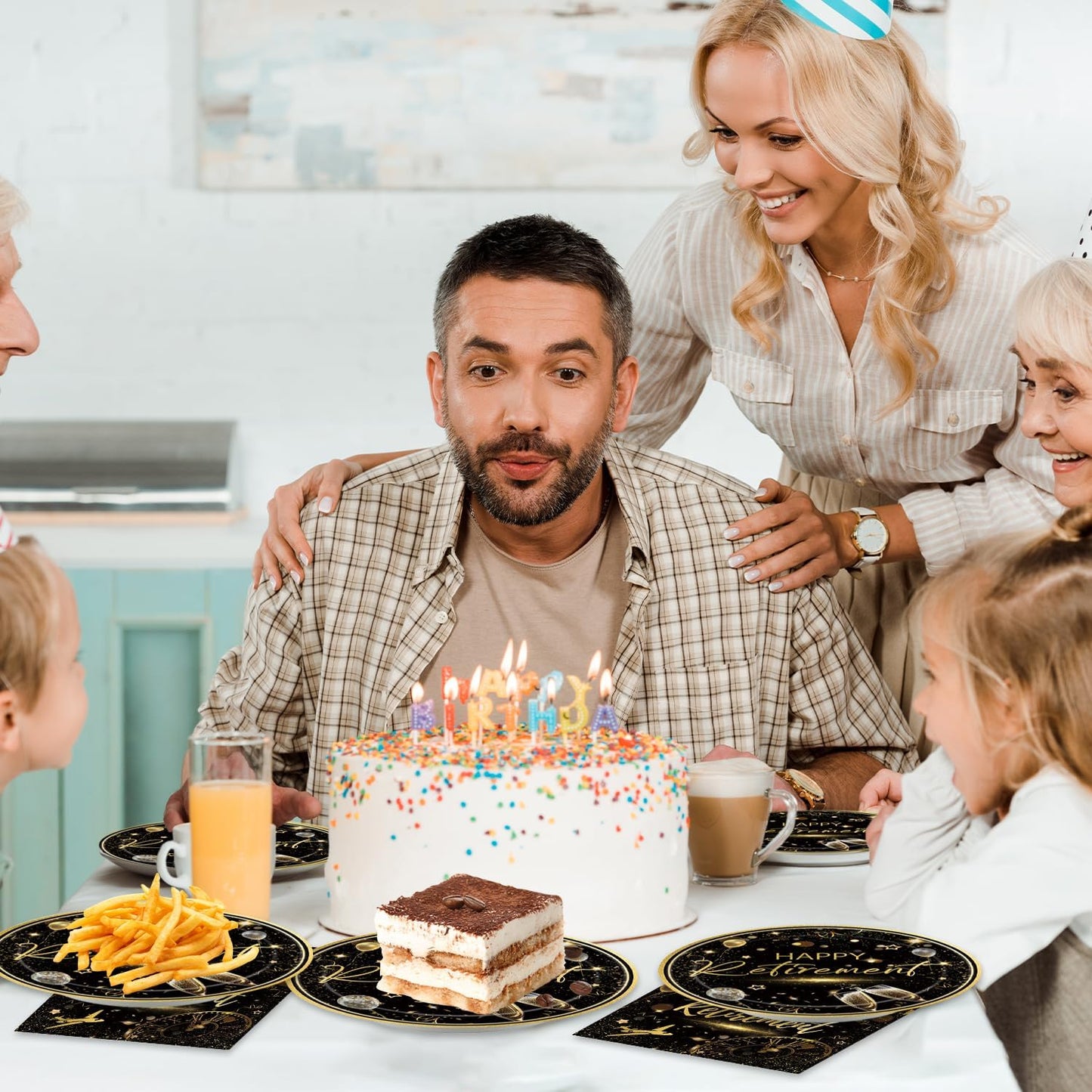 40pcs Happy Retirement Party Supplies Decorations Set, Black Gold Happy Retirement Plates and Napkins for Men and Women, Suitable for 20 Guests