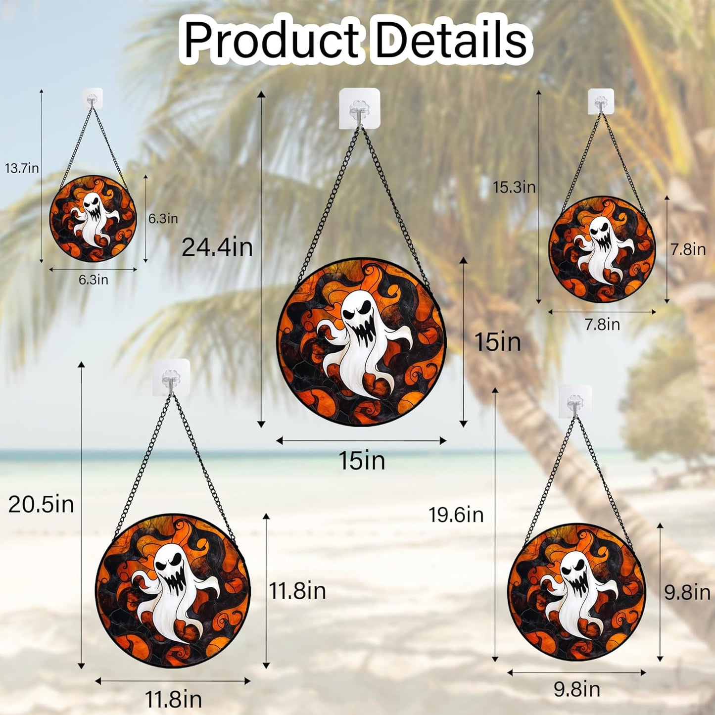 Stained Glass Window Hanging - Halloween White Ghost Suncatcher for Doors Window Garden Indoor Spooky Funny Orange Sun Catchers Gothic Decor Horror Gifts for Women Men Friend 15 in