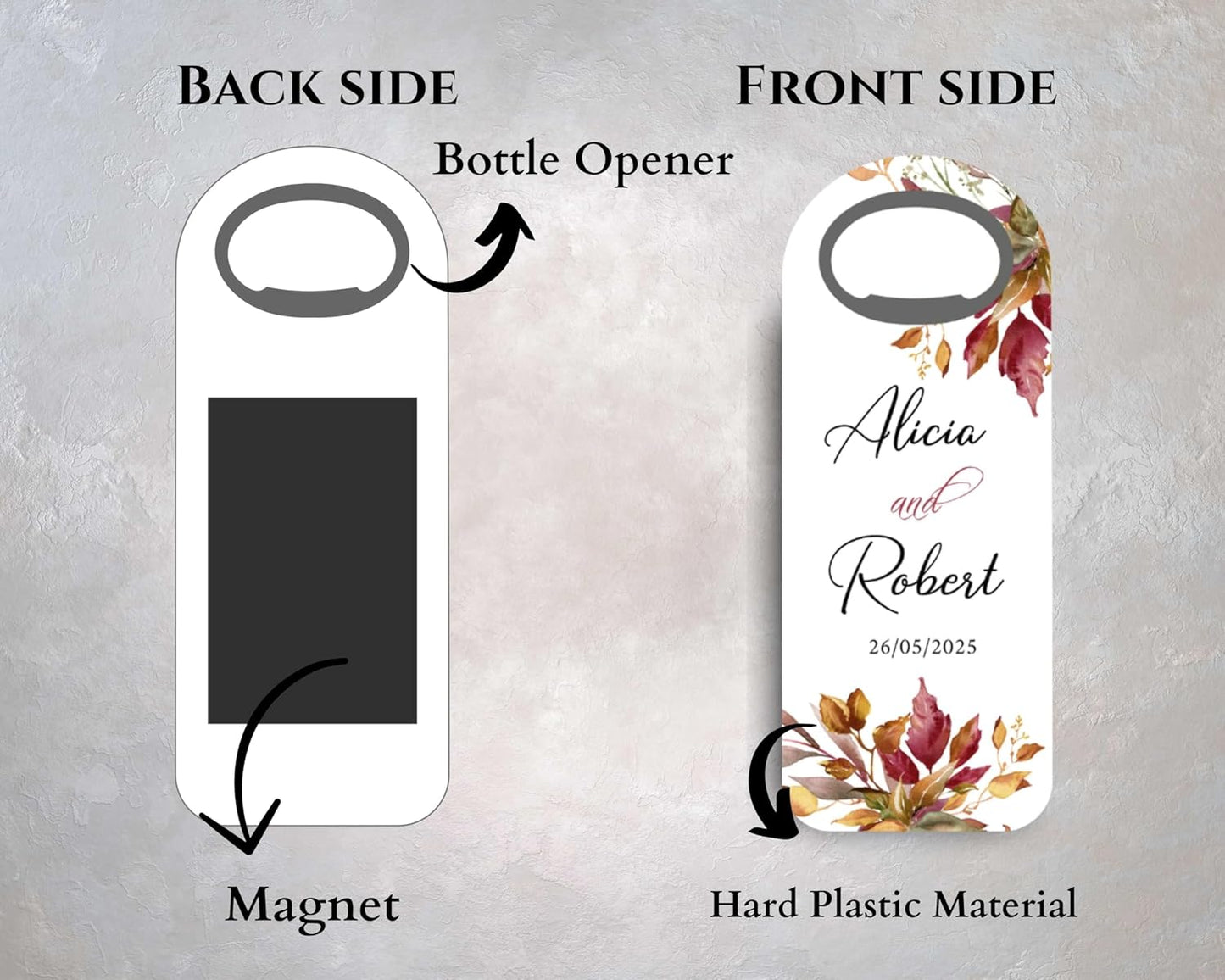 Wedding Bottle Opener Favors for Guests in Bulk, Hearts Shape Bottle Opener, Personalized Party Favors in Bulk, Wedding Favor Guests. 20 to 300 pcs. Custom Fridge Bottle Opener (Rectangular)
