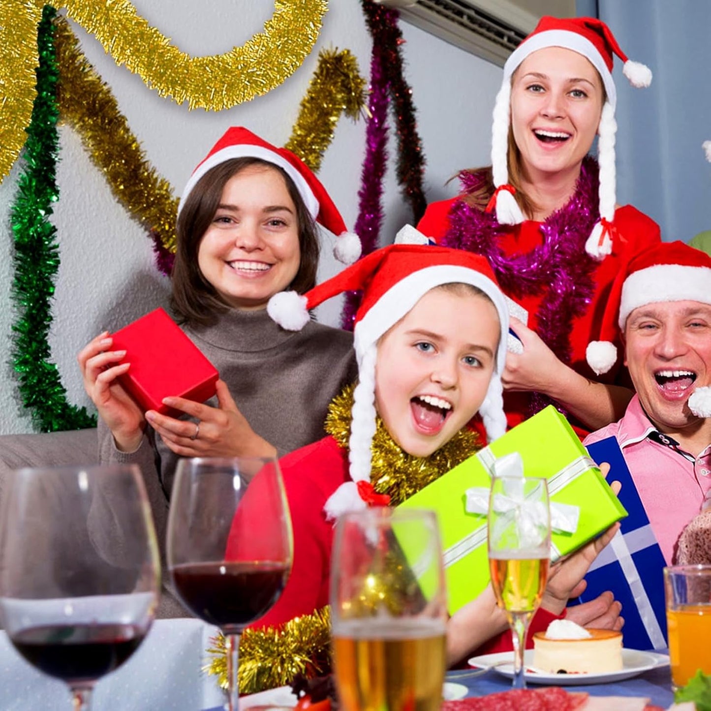 50 Feet Christmas Foil Fringe Banner Metallic Tassle Garland Metallic Backdrop Parade Floats Shiny Hanging Ceiling, Valentine's, Wedding, New Year Party Decorations(2" x 50', Gold)