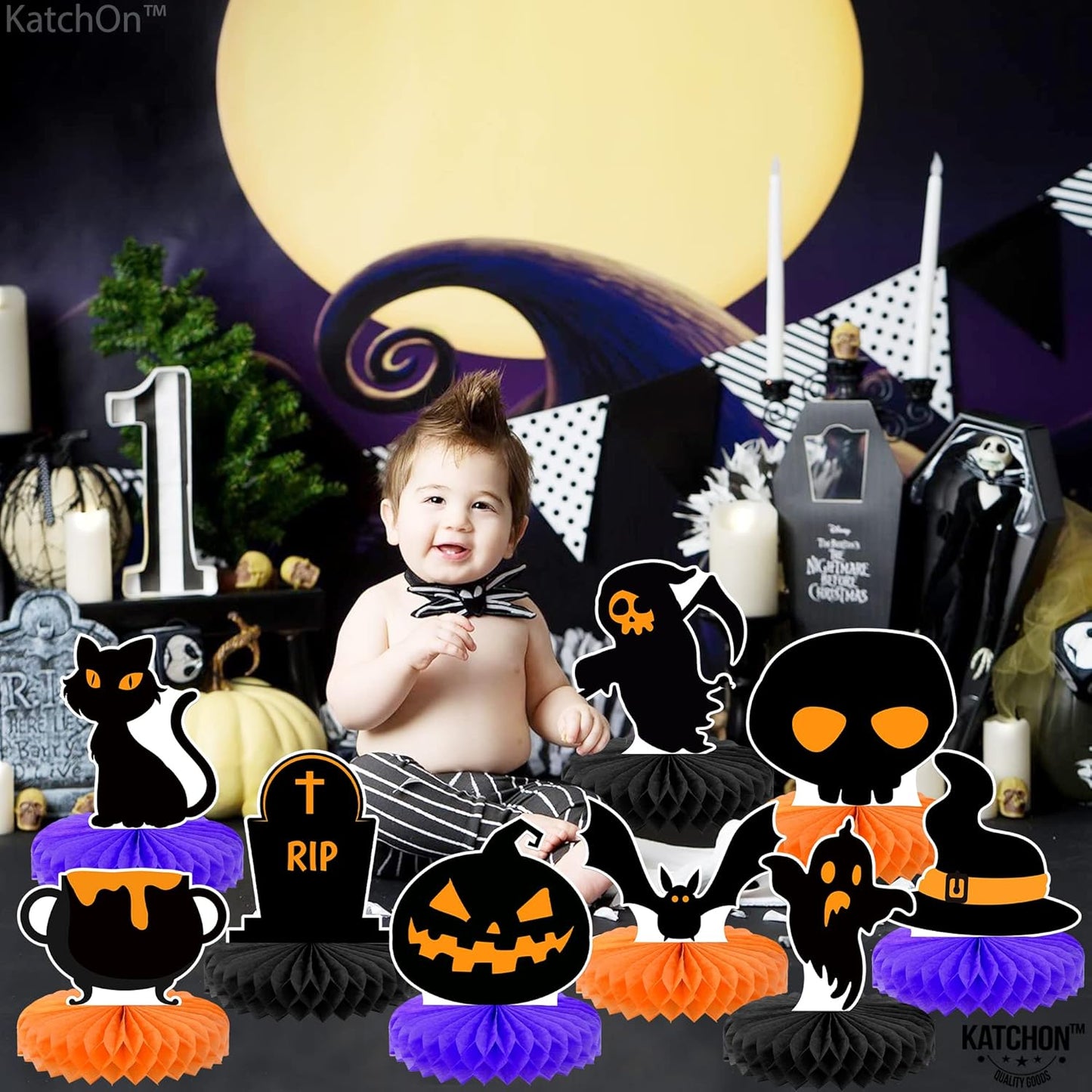 KatchOn, Halloween Centerpieces for Tables - Pack of 9 | Orange and Black Halloween Table Centerpiece for table Decorations | Pumpkin centerpiece for halloween Decorations Indoor