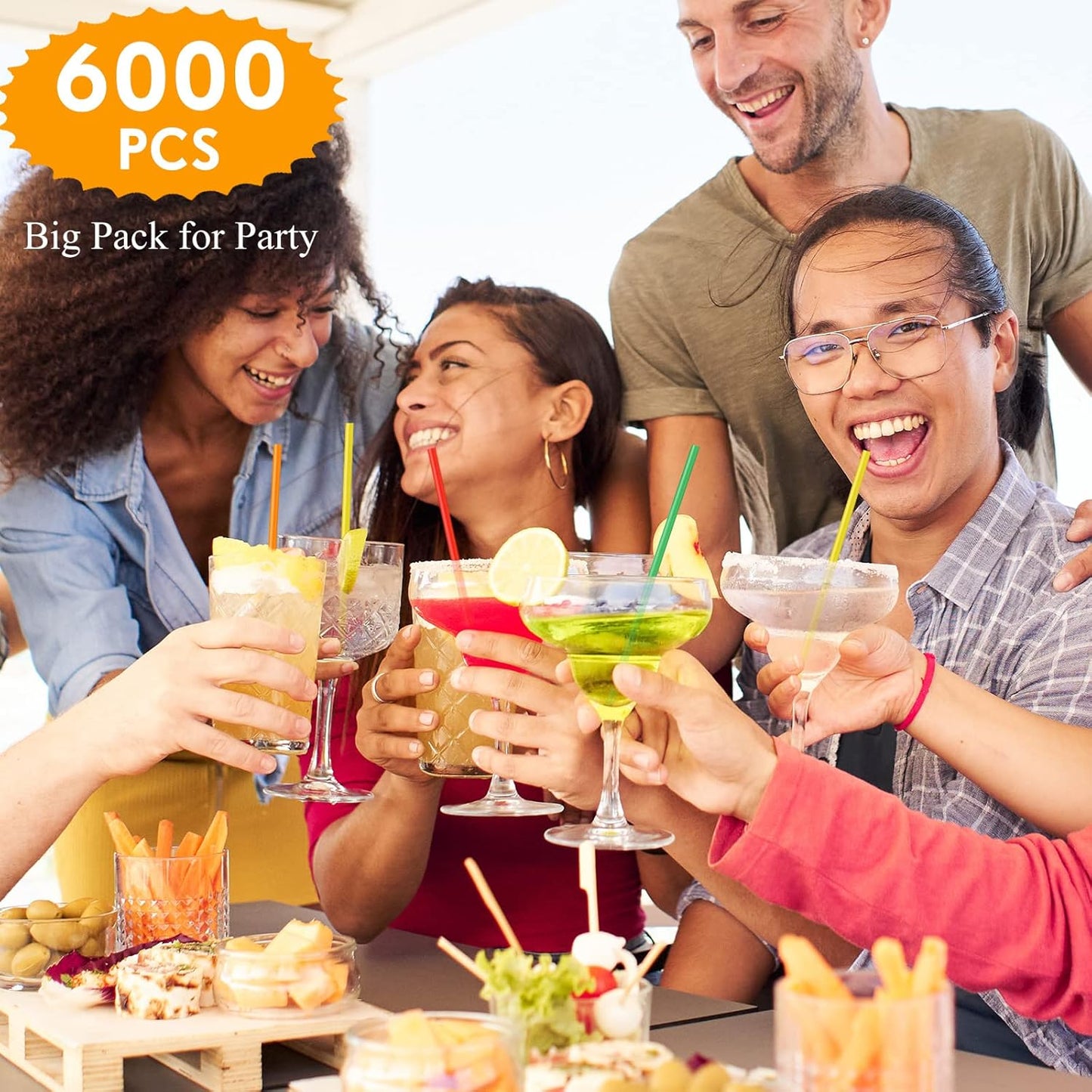 6000 Count Coffee Cocktail Stirrers Straws Disposable Plastic Sip Stir Sticks Cocktail Drink Stirrers Sticks Cups Straws for Bars Juice Drinking(Colorful,5 Inch)