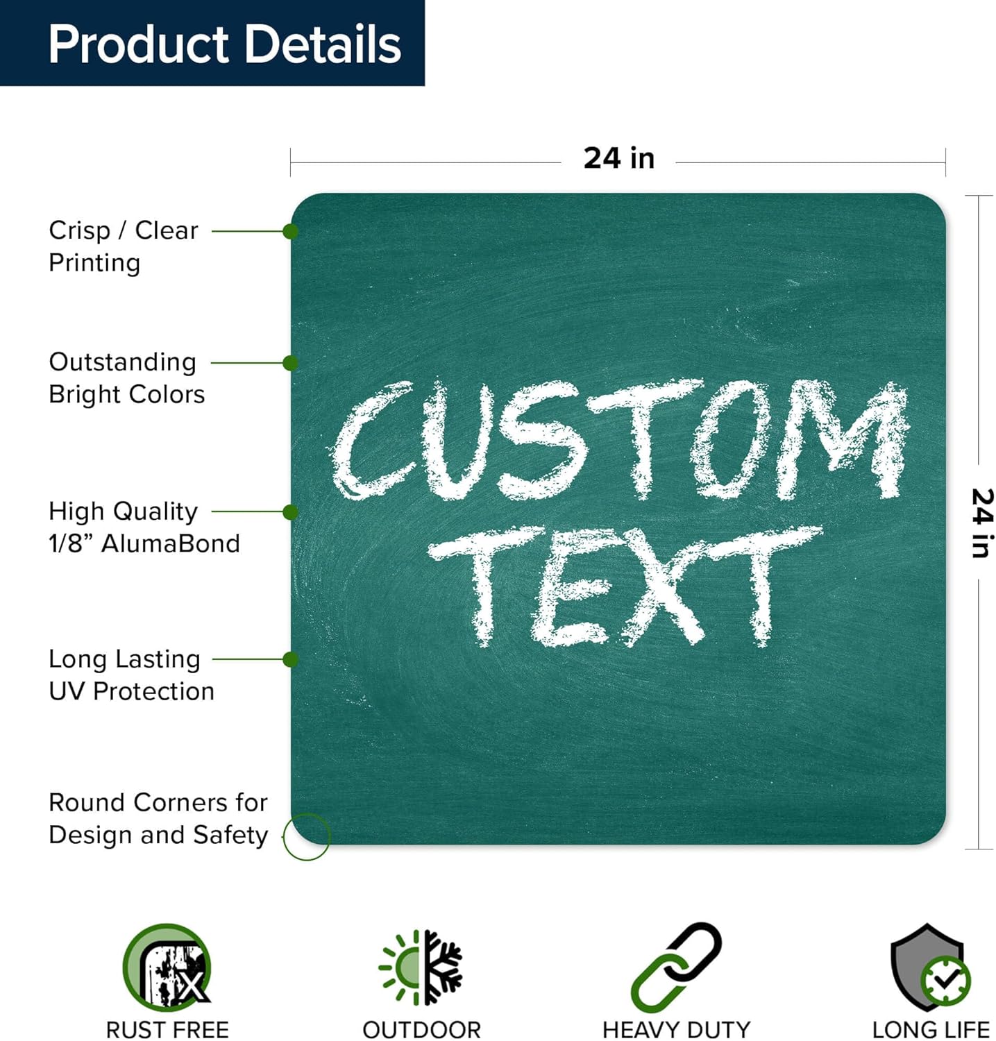 Custom Sign, Custom Street Sign, 11 Font Colors, 13 Font Styles, 4 Hole Options, 22 Sizes, 24x24 Inches, Rust Free DiBound, Fade Resistant, Made in USA by My Sign Center (Chalkboard Green)