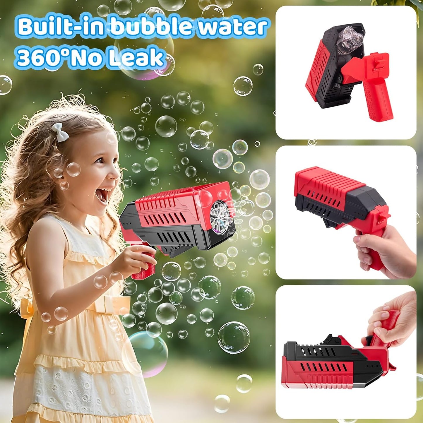 SHCKE Bubble Gun for Kids 2 Packs,Bubble Machine for Kids, 8 Holes Bubble Blaster Gun for Toddlers with LED Lights & Solution, Easter, Party Favor, Outdoor Toys for Boys & Girls