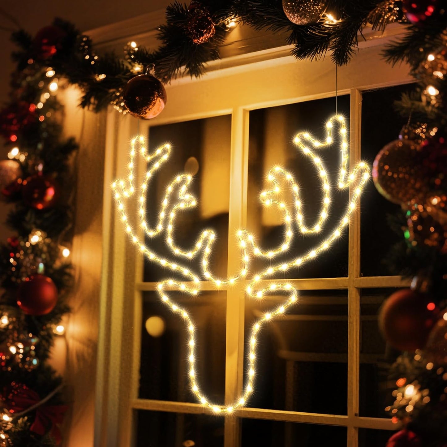Christmas 32'' Large Reindeer Lights Decoration - 134LED Waterproof Christmas Outdoor Lighted Large Elk Sign for Wall Decor with Timer for Outdoor Home Party Wall Hanging Light