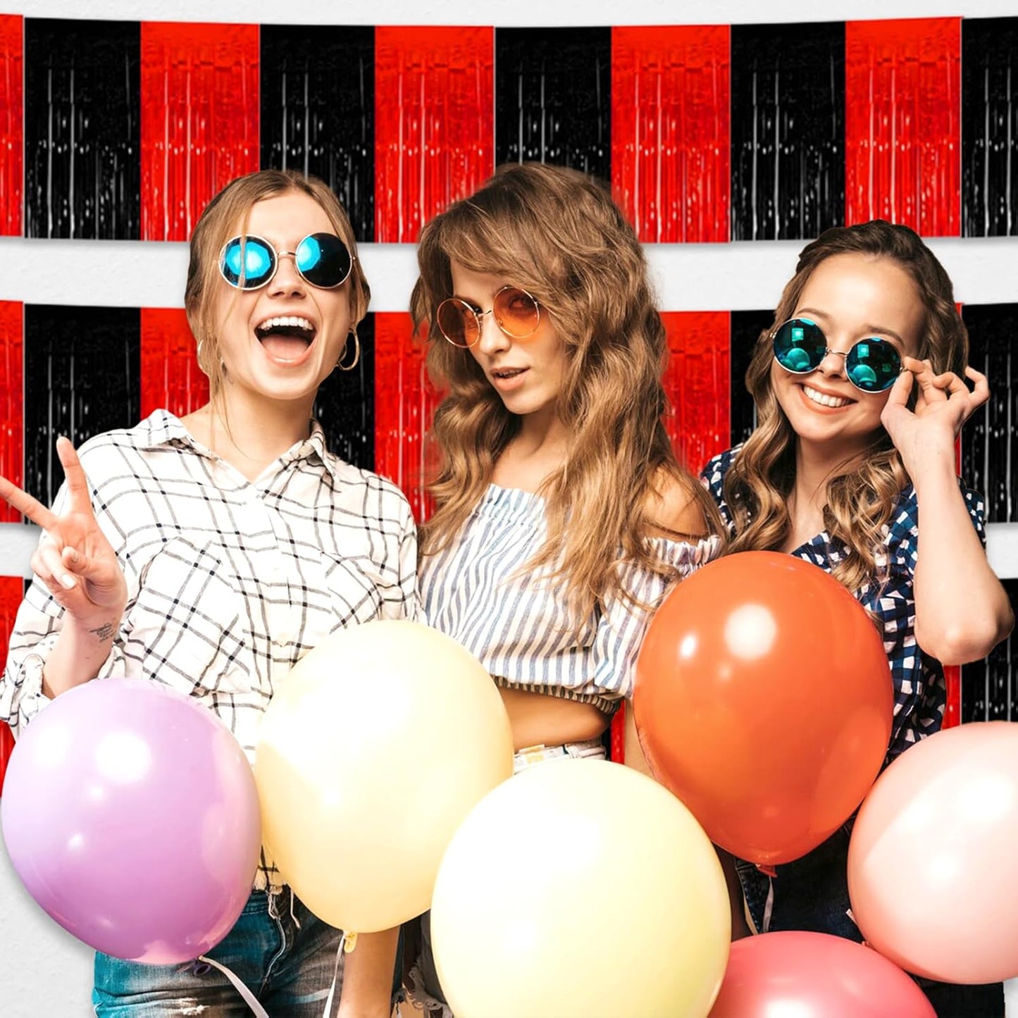 6 Pack 10 Feet Black Red Foil Fringe Garland Metallic Tinsel Streamers Banner Wall Hanging Curtain Backdrop for Parade Floats, Birthday, Graduate, Mother's Day, Wedding Party Decoration