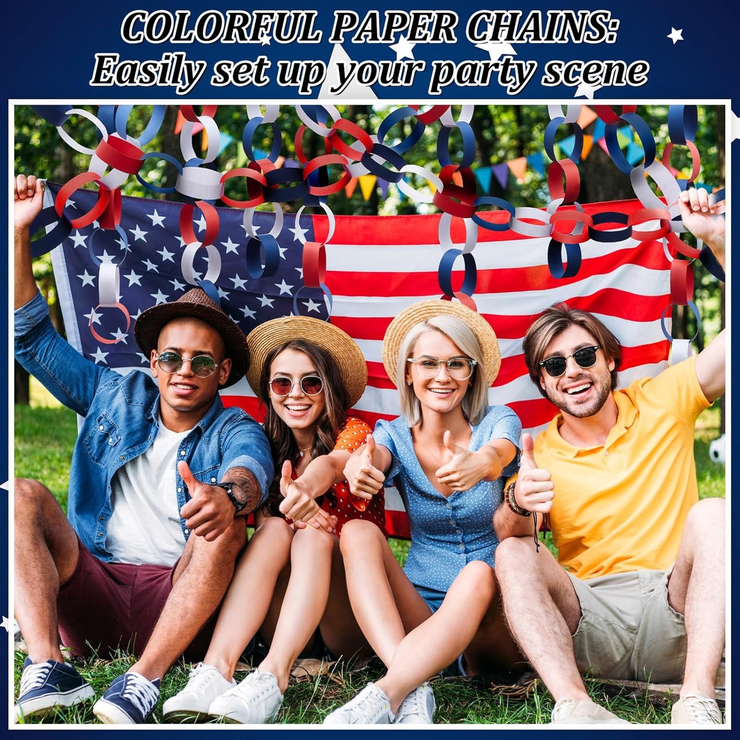 Lincia 600 Sheet Halloween Paper Chain Garland, Construction DIY Crafts Chain Strip for Fall Thanksgiving Party Decor, 1x8 Inch with Double Sided Tape (Independence Day)