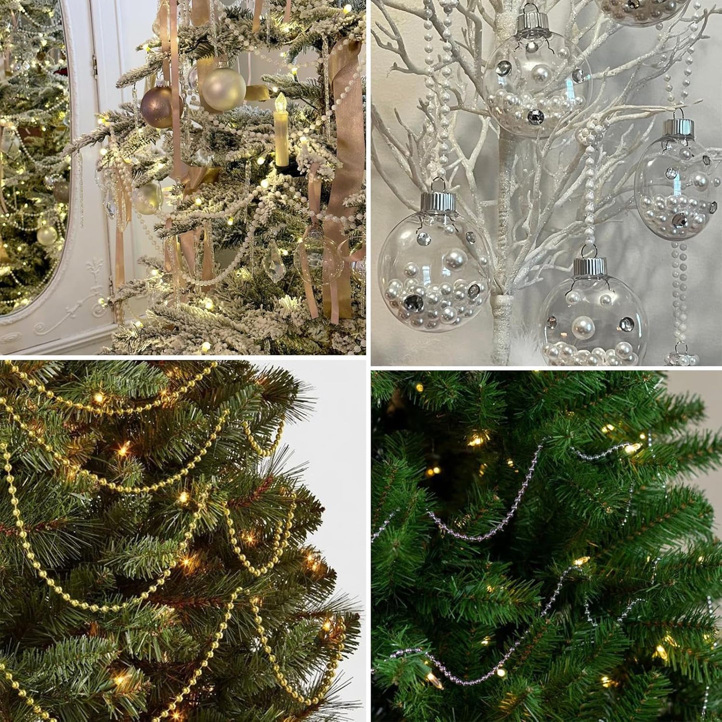 177 FT Pearl Beads Garland for Decoration, 4MM Craft Pearl Beads String Spool Ivory Color Faux Pearl Strand Roll for DIY Craft Wedding Party Christmas Tree Decoration