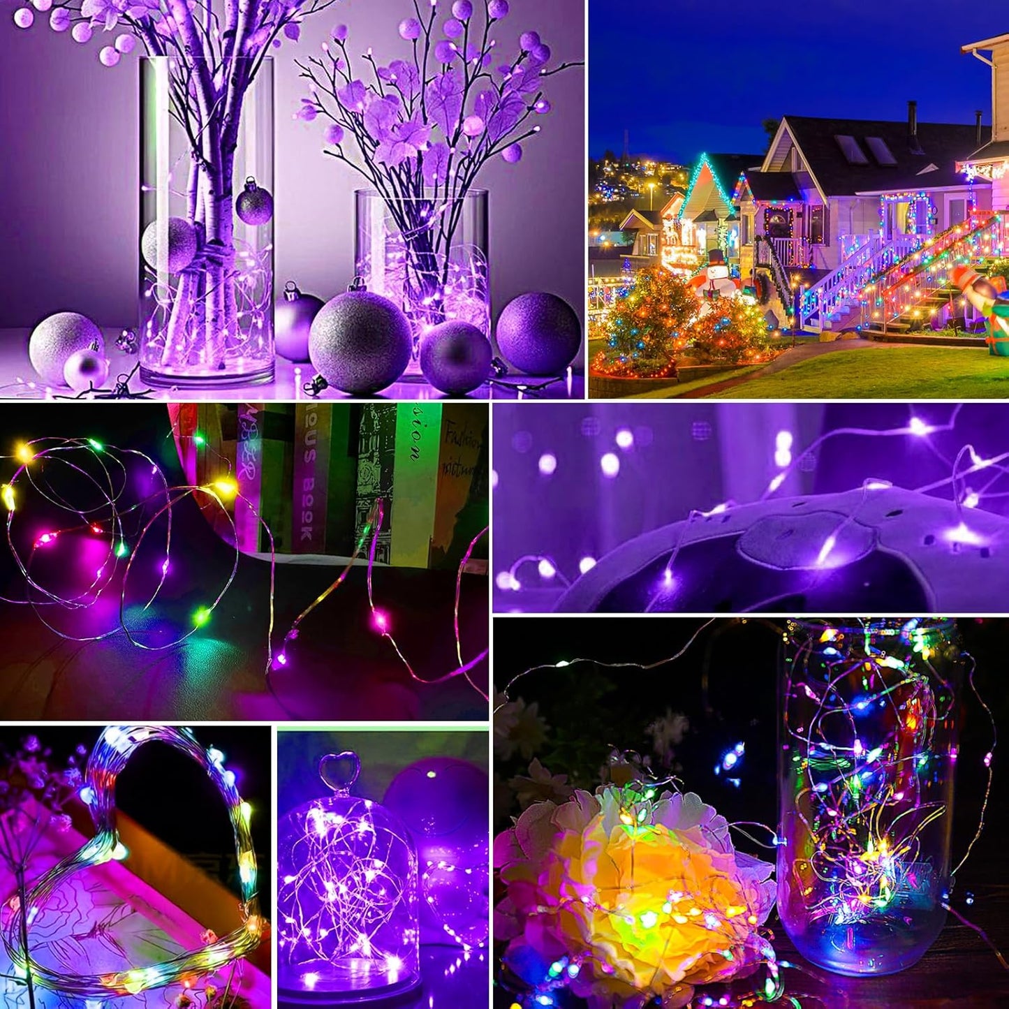 pozzolanas 24 Pack 7ft Waterproof LED Fairy Lights - Battery Operated String Lights with 20 LEDs for Home, Mason Jar, Party, Wedding, Halloween, Christmas Decorations (12 Multicolor & 12 Purple)