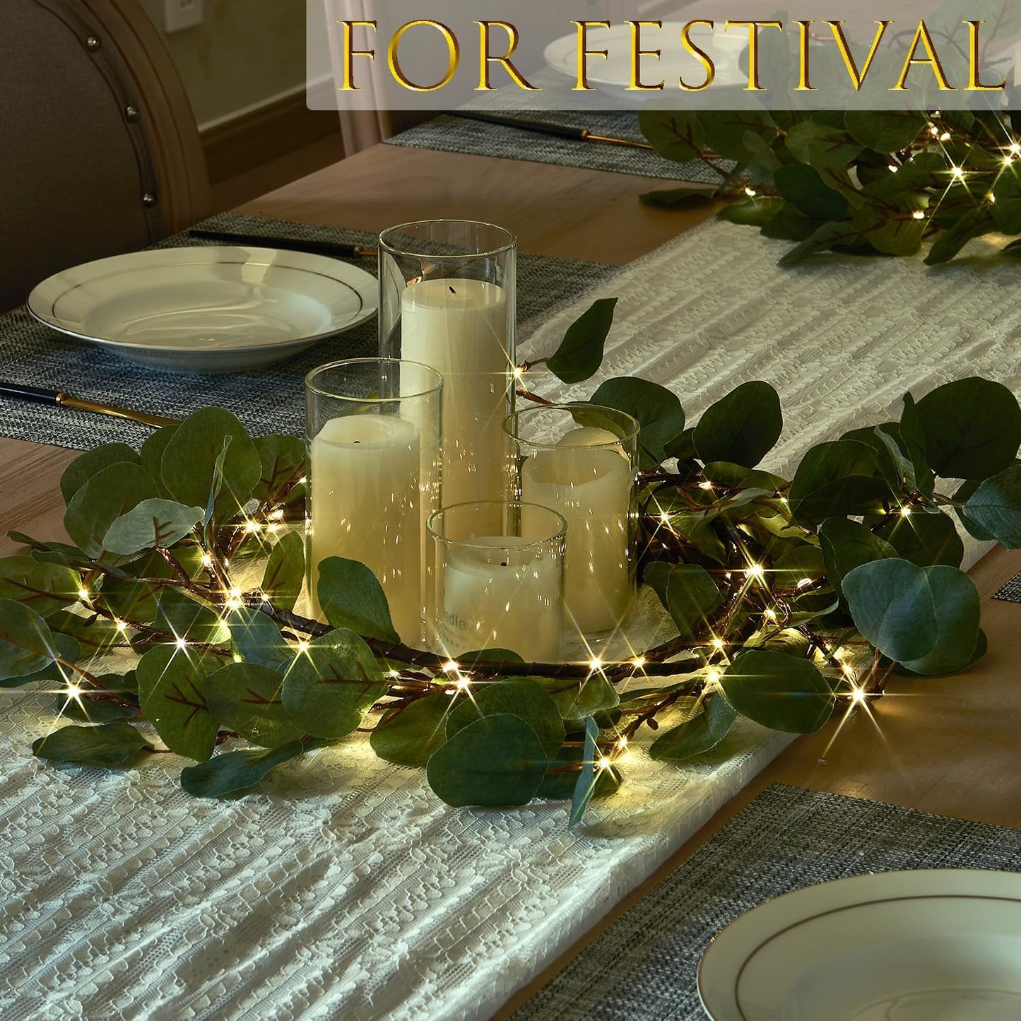 Birchlitland Decorative Garland Lights 6FT 96 LED Fairy Lights, Lighted Eucalyptus Twig Garlands with Timer Battery Operated for Bedroom Stairs Party and Holiday Decor Indoor Outdoor