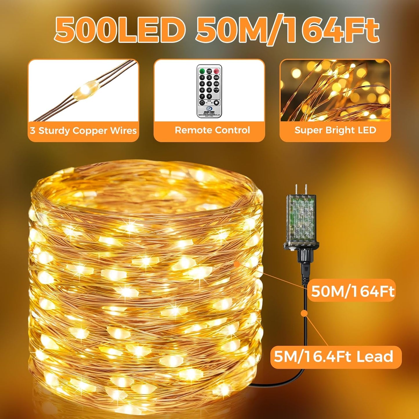 btfarm Fairy Lights Plug in with Remote, 165FT 500 LED Outdoor Twinkle Lights Waterproof with Timer, 8 Modes Indoor String Lights for Bedroom Patio Garden Wedding Christmas Decoration, Warm White