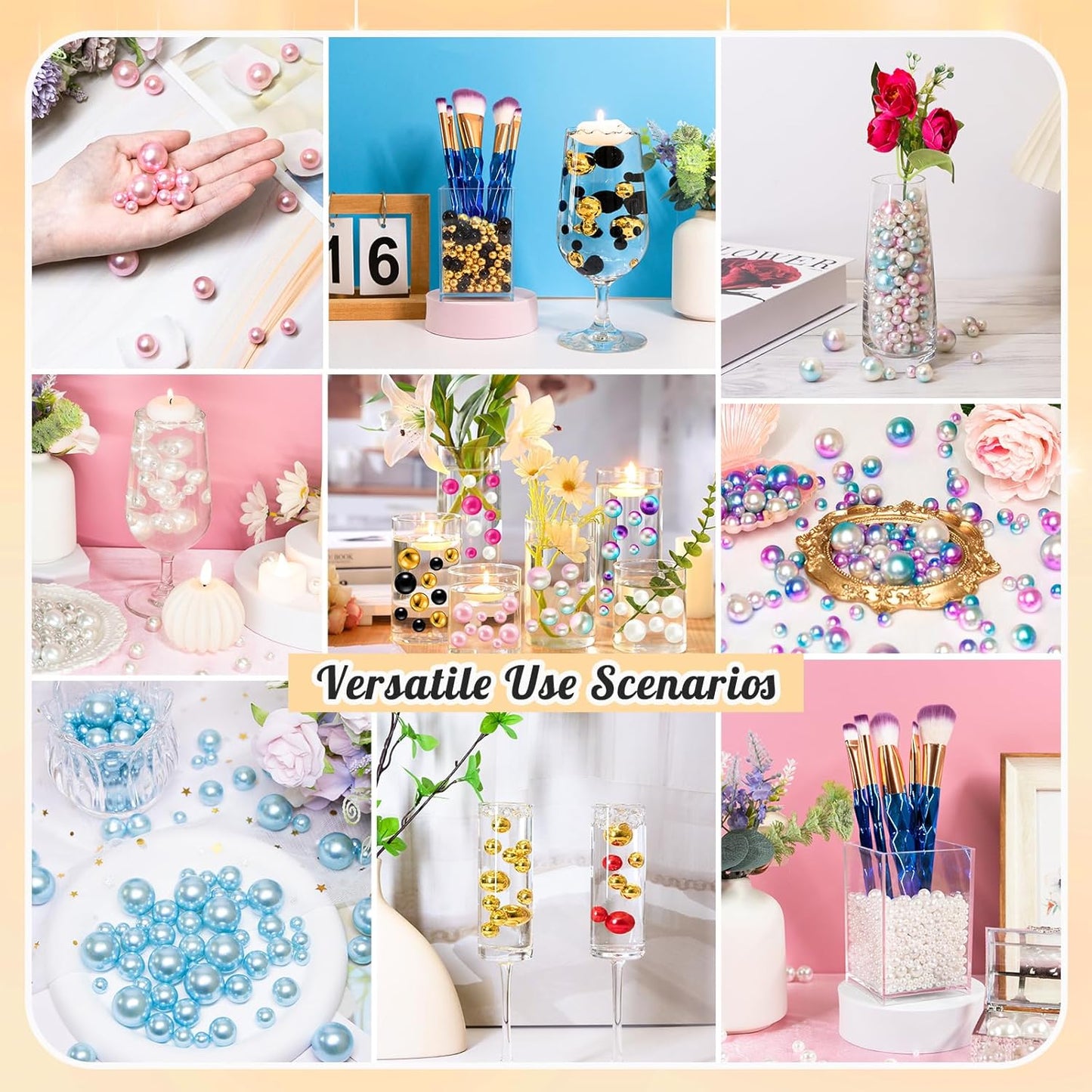 300Pcs Pearl Vase Filler, Black No Hole Faux Pearl Beads for Centerpieces Vases, Candle Centerpieces, Wedding Birthday Party Home Decor 8/10/14/20mm