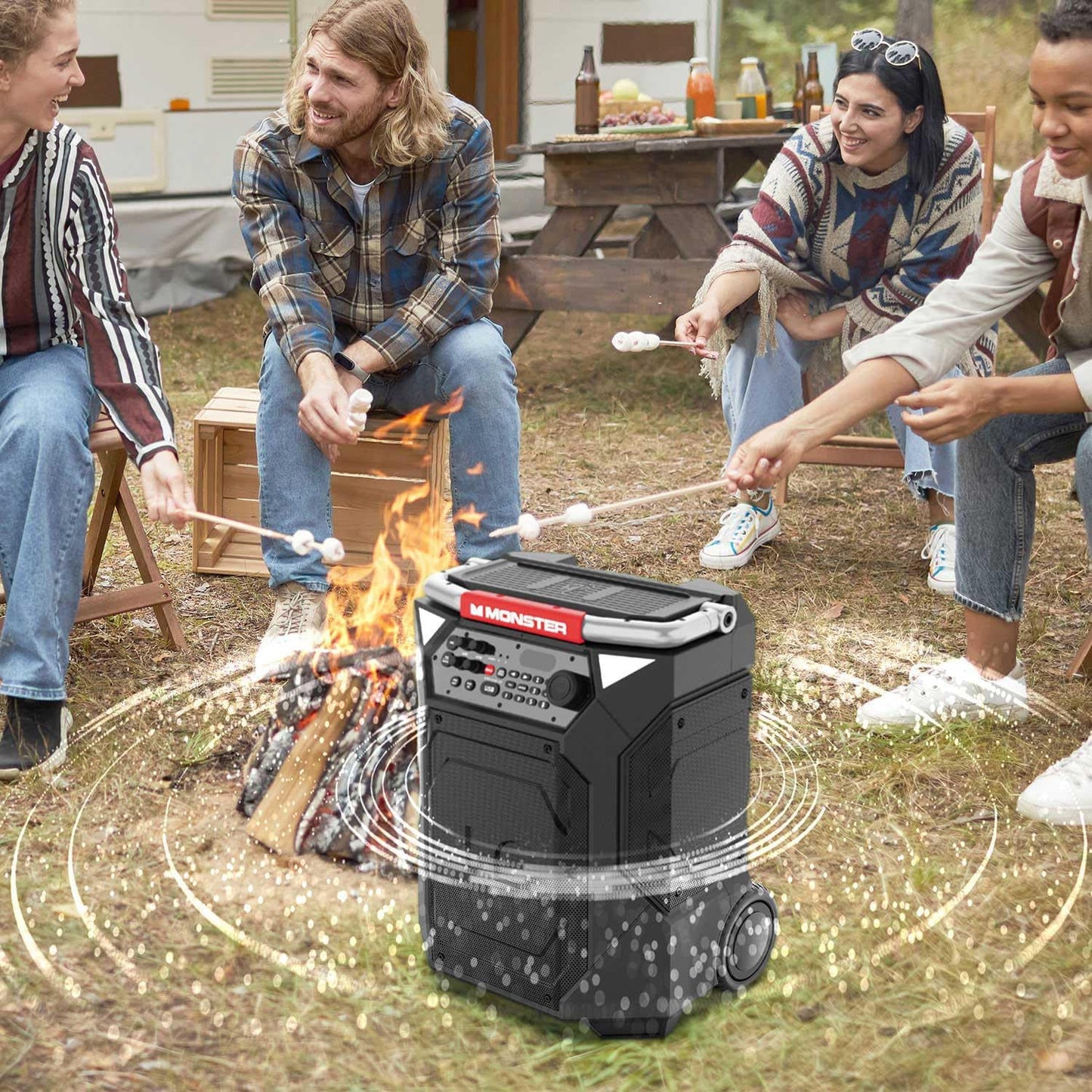 Monster Rockin’ Roller 360 Indoor/Outdoor Portable Bluetooth Speaker | Up to 240W of 360 Degree Sound & Up to 100 Hours of Playtime | Includes Microphone