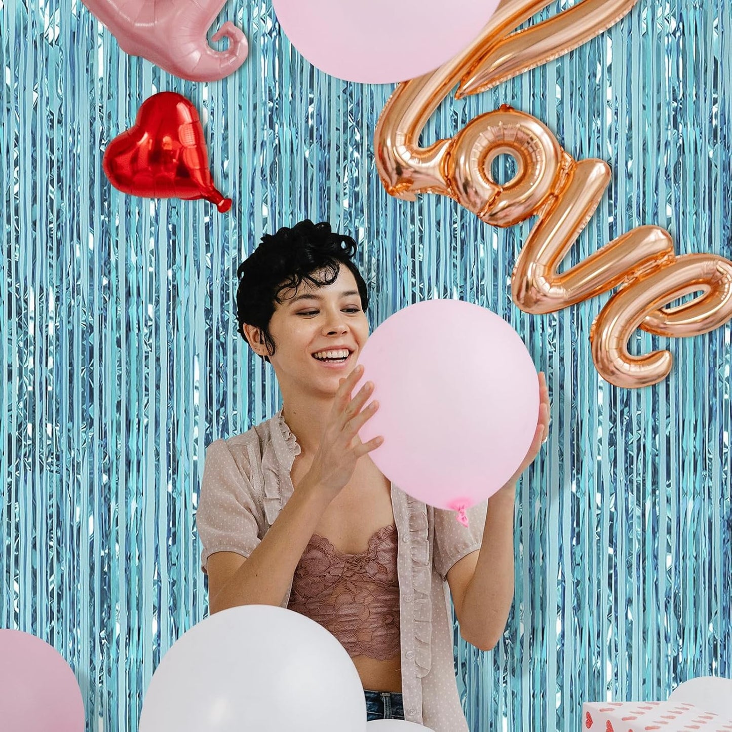 5 Pack Blue Fringe Backdrop 3.2ft x 8.2ft Foil Curtain Tinsel Foil Fringe Curtains Photo Booth Props for Mermaid Birthday Under The Sea Party Decorations Teal Blue Tinsel Backdrop Streamers (Blue)