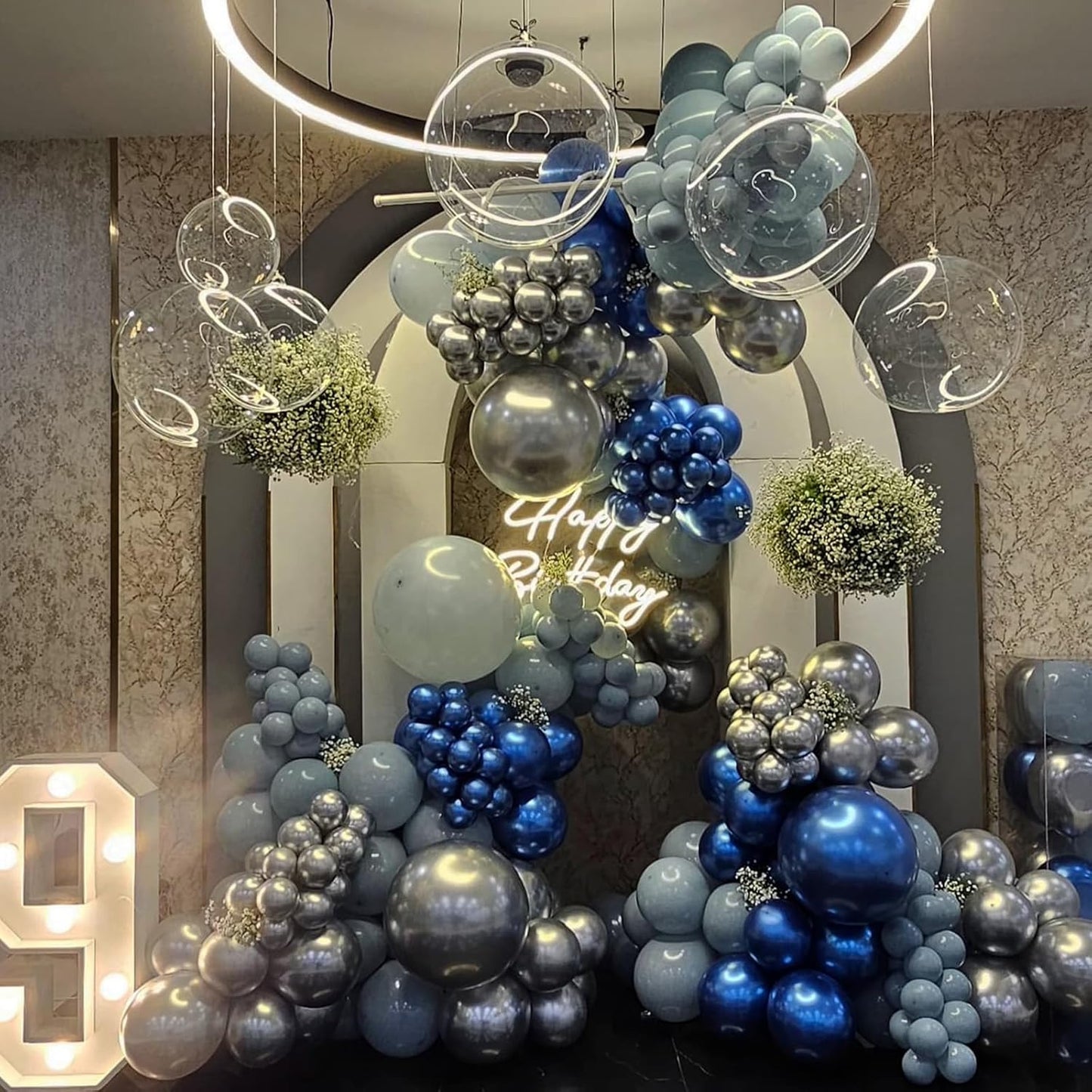 Navy Blue Gold Balloons, 12 Inch Dusty Light Blue Golden Latex Balloon Set for Boys Birthday Winter Wonderland Wedding Baby Shower Party Decorations