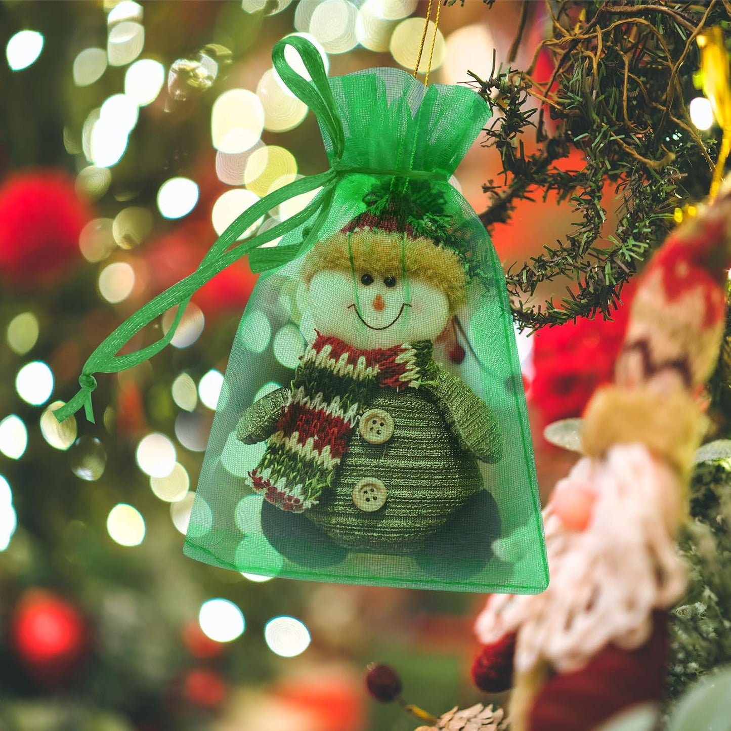 50 Pcs 5x7 Inch Organza Bags, Mesh Bags Drawstring Small Pouch Bag for Christmas Gift Party Favor (Christmas Green)