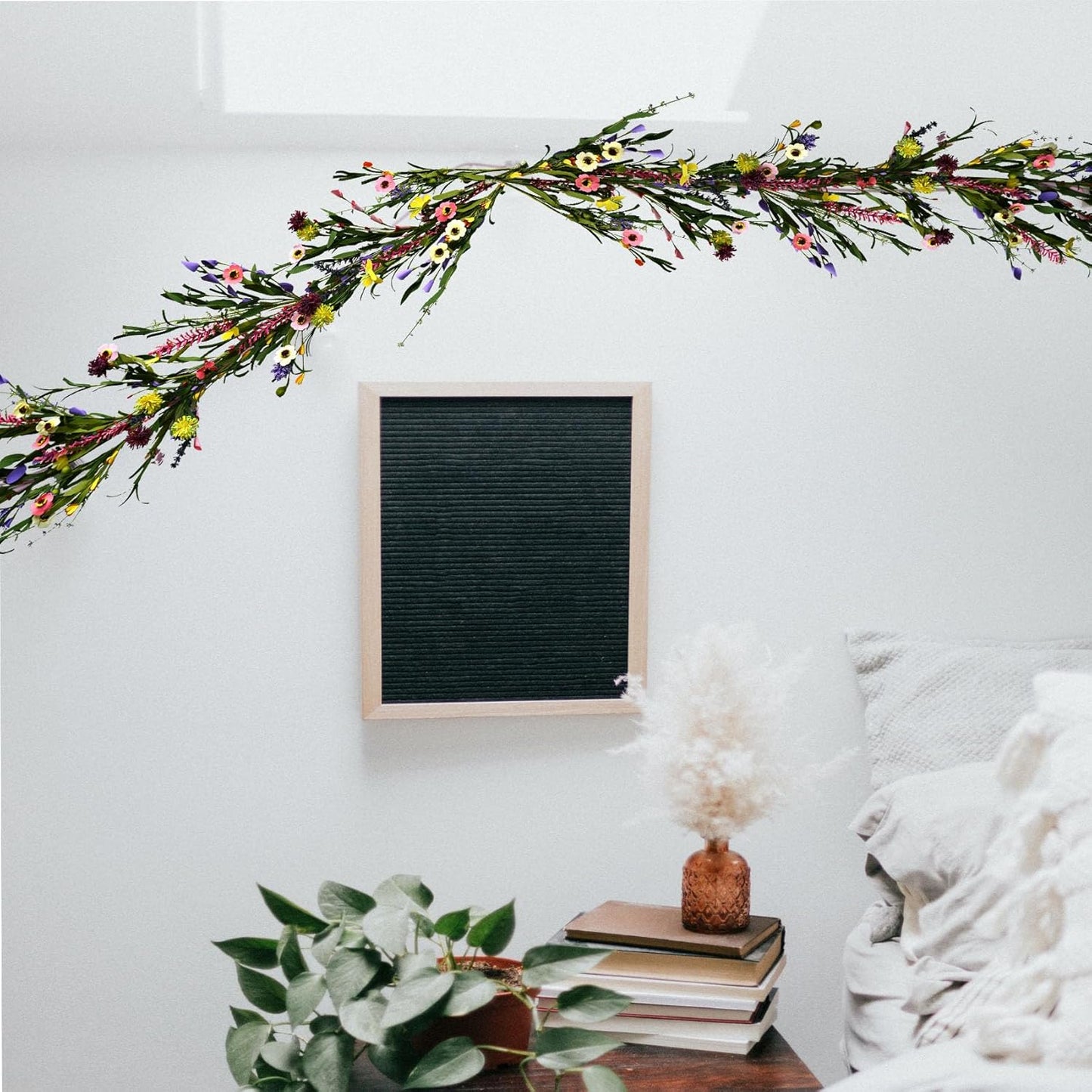 2PCS Artificial Wildflower Garland, 6FT Faux Flower Hanging Vine, Purple Flowers Ivy, Spring Summer Garland with Eucalyptus Lavender Vine for Sign Board Party Home Decor