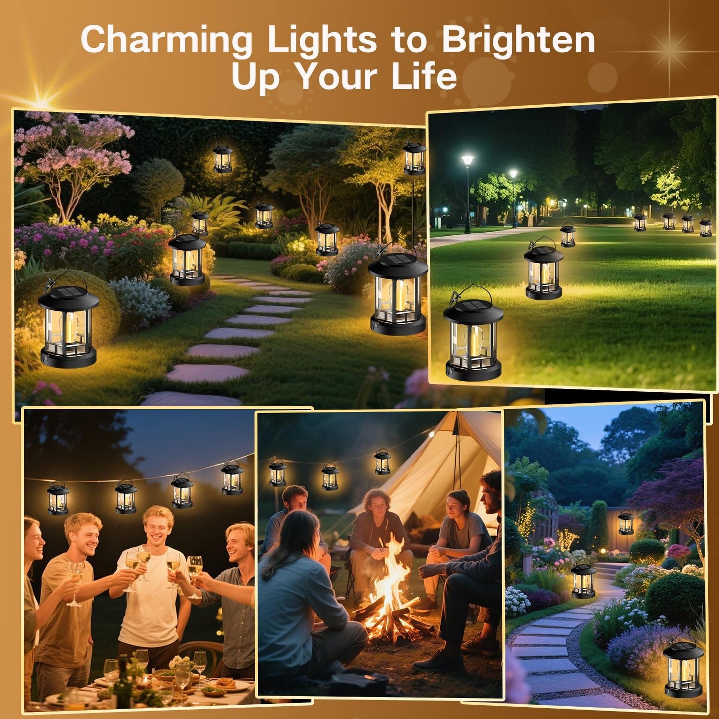 Solar Lights Outdoor Hanging Lantern, Solar Lanterns Waterproof for Patio Decor with Clip, Retro High Brightness Solar Powered Hanging Lamp for Garden, Path, Walkway, Porch, Pack 2