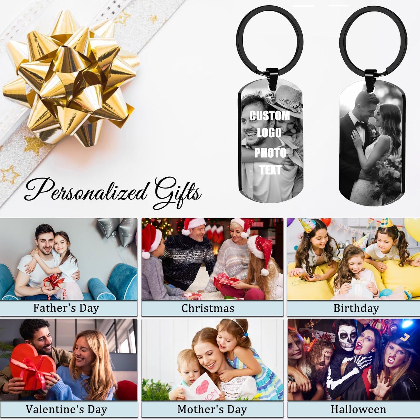 Custom Keychain with Picture, Personalized Keychain with Engraving Photo/Text for Dad, Mom