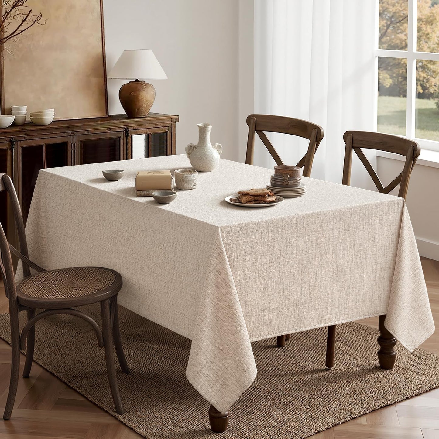 MIULEE Ivory Linen Tablecloth 60x120 Inch Rectangle Table Cloth Waterproof,Stain Resistant & Wrinkle Resistant for Dining Party Wedding