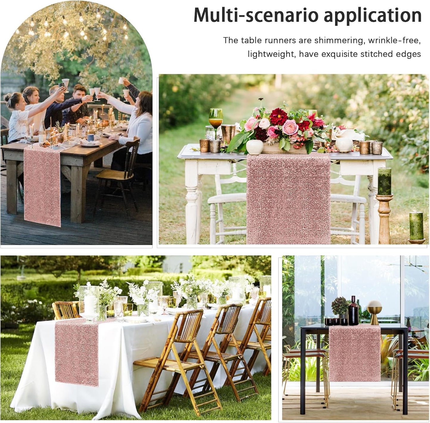 2 Packs 12 x 72 inches Sequin Table Runner, Rose Gold Glitter Table Runner for Birthday Party Supplies Wedding Engagement Baby Shower Holiday Celebration Event Decorations