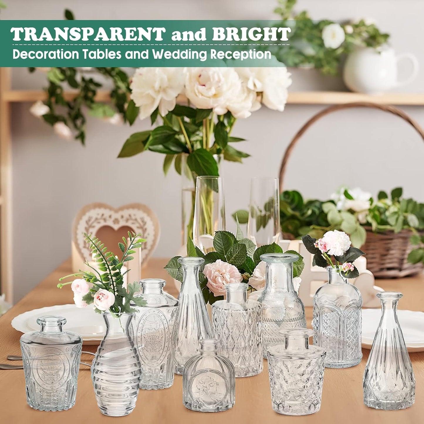 20 Pcs Glass Bud Vase Set Small Vintage Flower Vase in Bulk for Centerpieces Rustic Decorative Glass for Wedding Table Home Christmas Decoration (Clear)