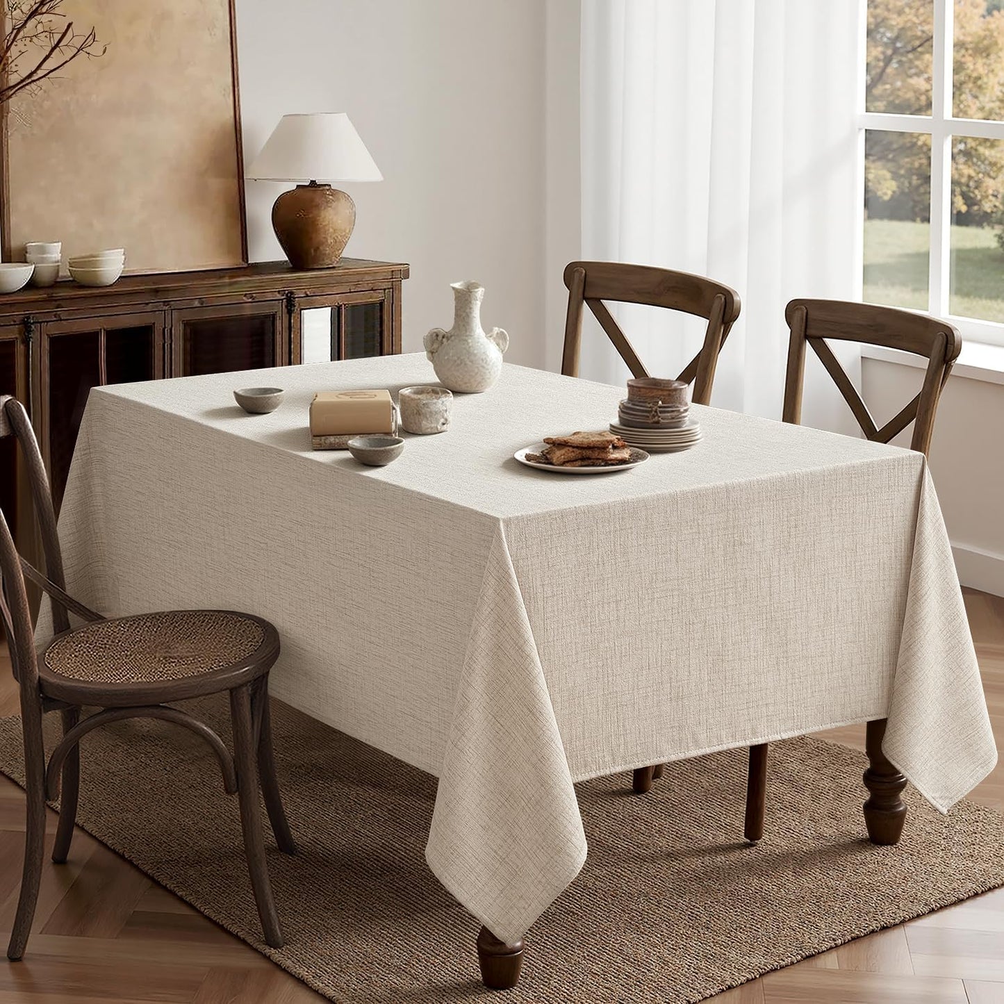 MIULEE Grayish White Linen Tablecloth 60x104 Inch Rectangle Table Cloth Waterproof,Stain Resistant & Wrinkle Resistant for Dining Party Wedding