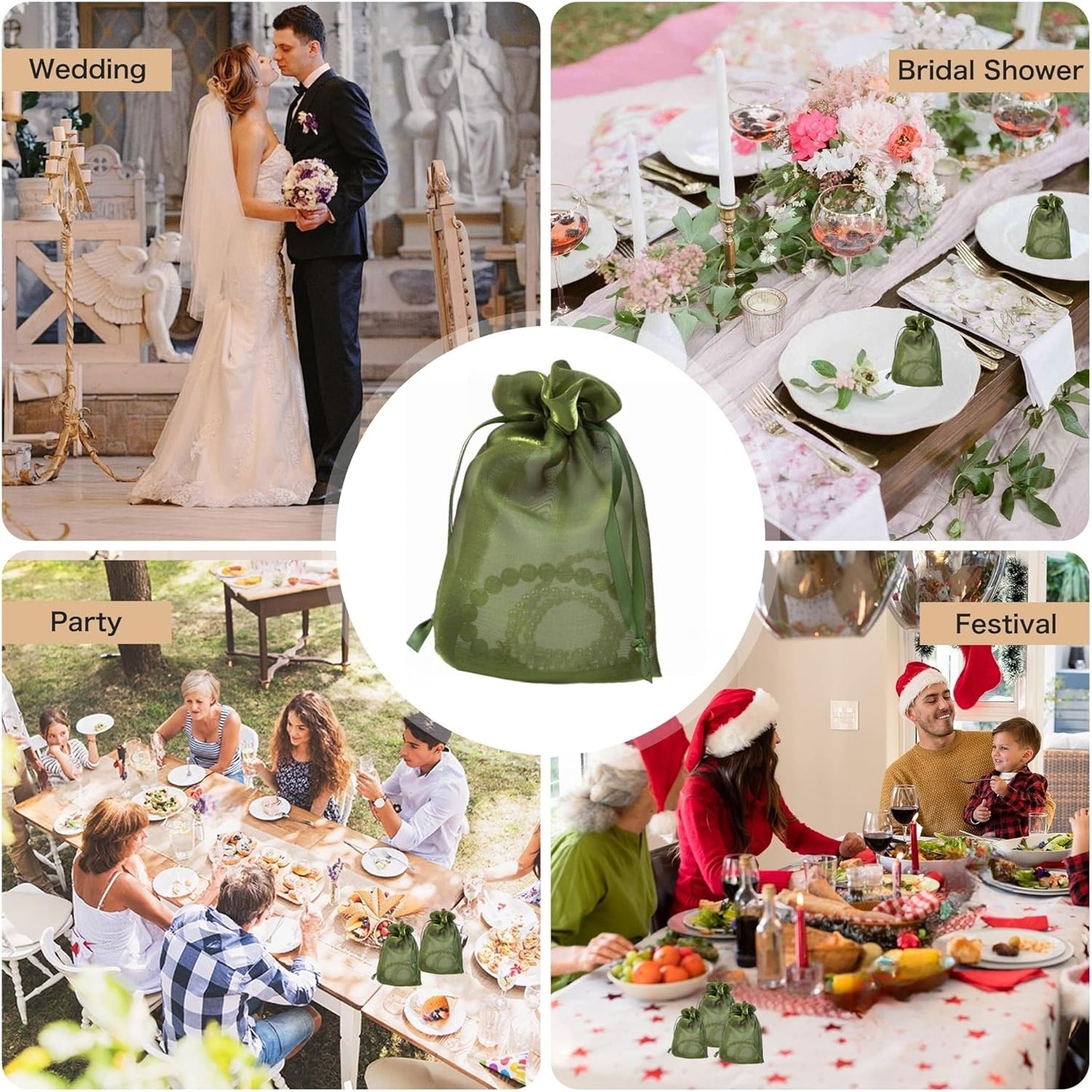 20 Pcs Moss Green Organza Bags 6X9 inch for Wedding Favors with Drawstring, Large Semi Sheer Mesh Gift Bags Jewelry Pouch for Candy Bridal Shower Party Favor Baby Shower Christmas