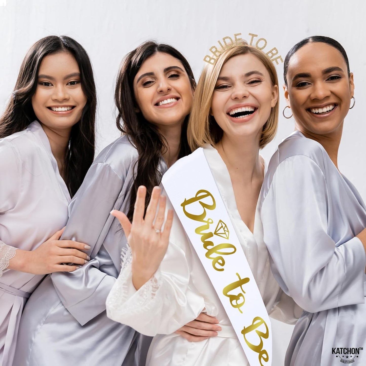 KatchOn, Gold Bride To Be Sash and Headband - Pack of 2 | Bachelorette Sash and Crown for Gold Bachelorette Party Decorations | Bride sash for Bridal Shower Decorations