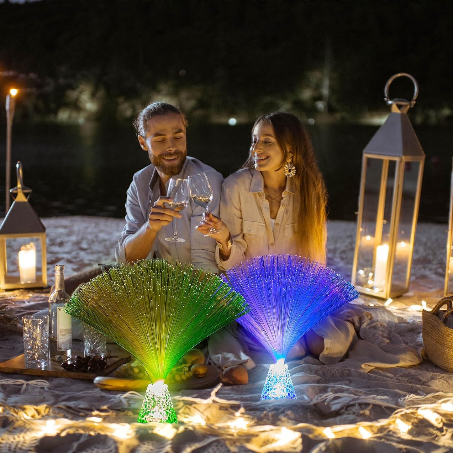 Patelai 10 Pcs LED Fiber Optic Lamp Color Changing Fiber Optic Night Light with Multicolor Glow Decorative Table Centerpiece for Sensory Bedroom Halloween Party Holiday Decorations (Crystal,Clear)