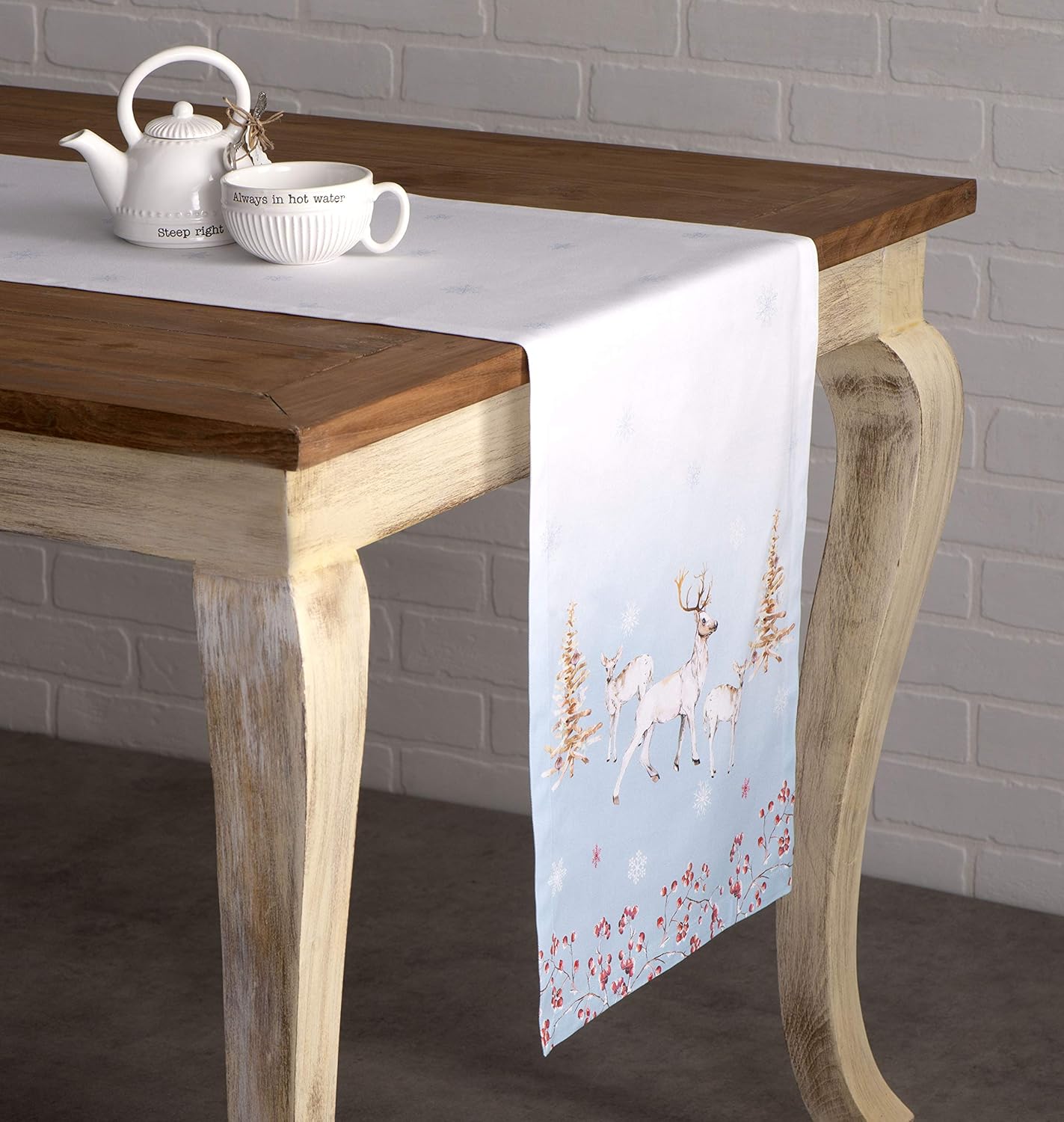 Maison d' Hermine Table Runner 100% Cotton Single Layer Table Runners 90 inches Long for Thanksgiving Christmas Decorations Home Kitchen Dining Party Wedding (Fairy Tale Forest, 14.5" x 90")