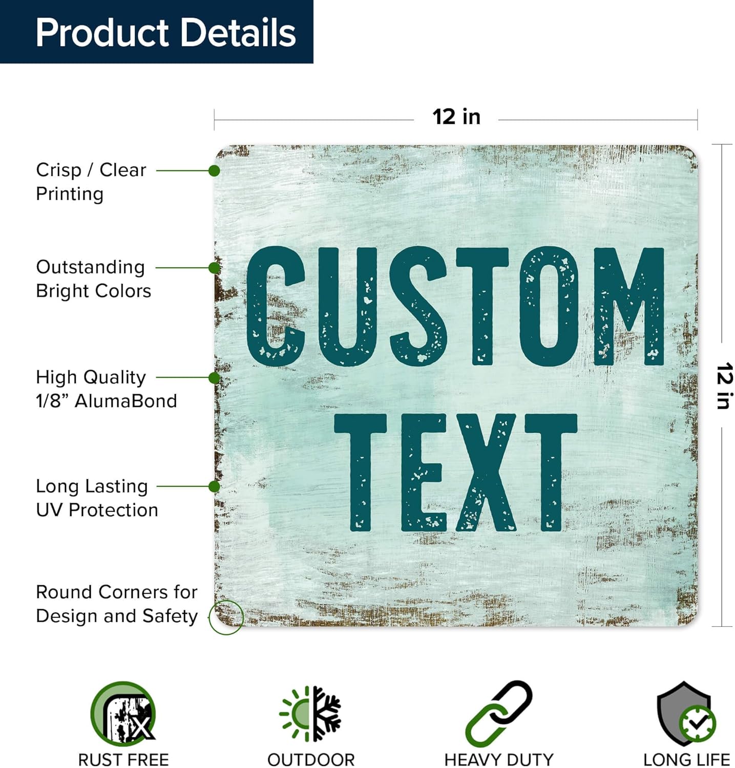 Custom Sign, Custom Street Sign, 11 Font Colors, 13 Font Styles, 4 Hole Options, 22 Sizes, 12x12 Inches, Rust Free DiBound, Fade Resistant, Made in USA by My Sign Center (Shabby Chic)