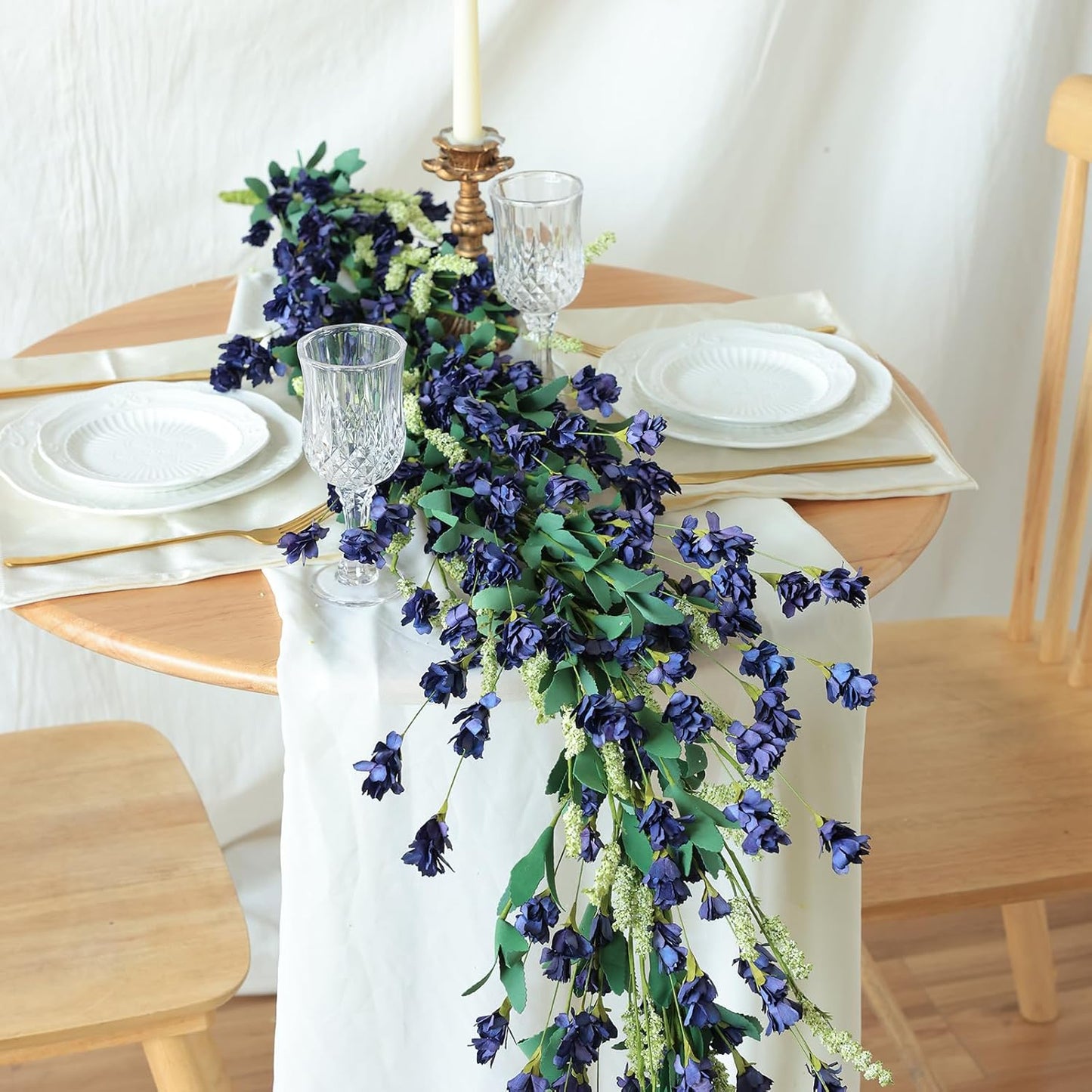 Mizii Blue Artificial Flower Garland 6FT Fake Wildflower Floral Garland Hanging Vines Spring Summer Flowers Decorations for Mantle Table Centerpieces Room Wall Fireplace Wedding Decor (Navy Blue)