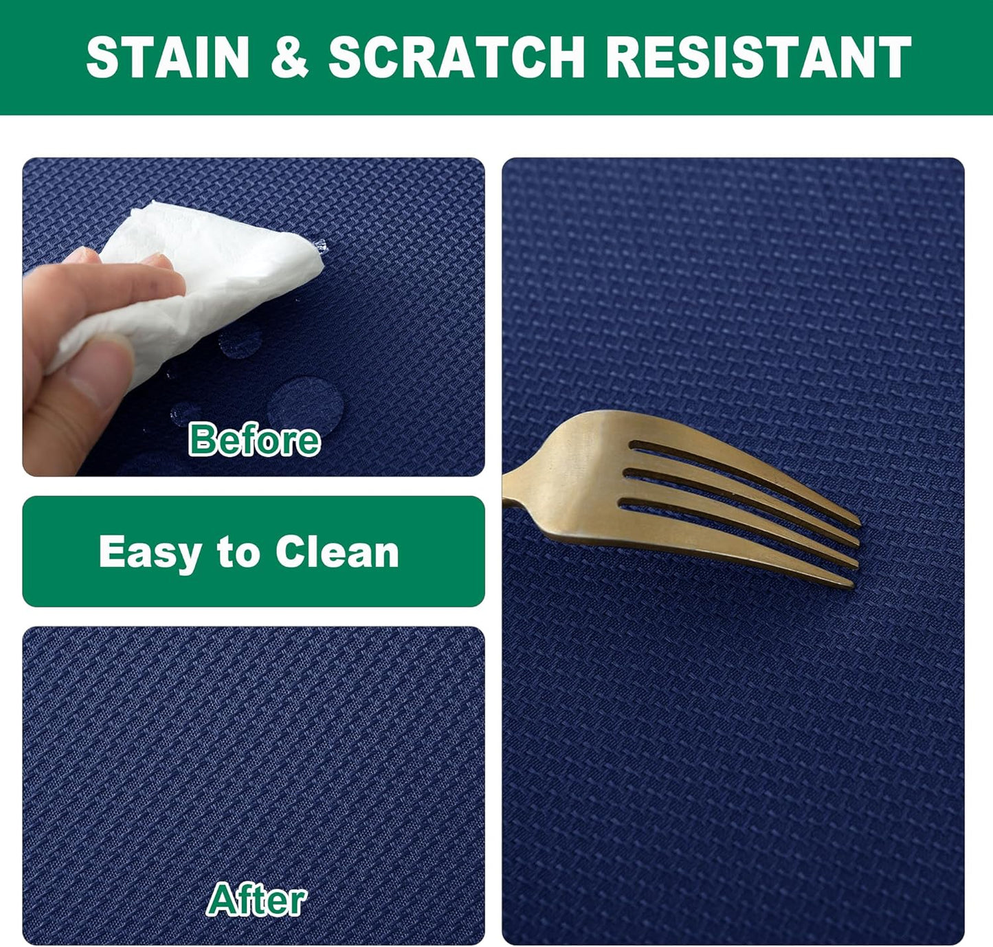 Biscaynebay Textured Fabric Tablecloths 60x84 Inches Rectangular, Navy Water Resistant Tablecloths for Dining, Kitchen, Wedding and Parties etc. Machine Washable