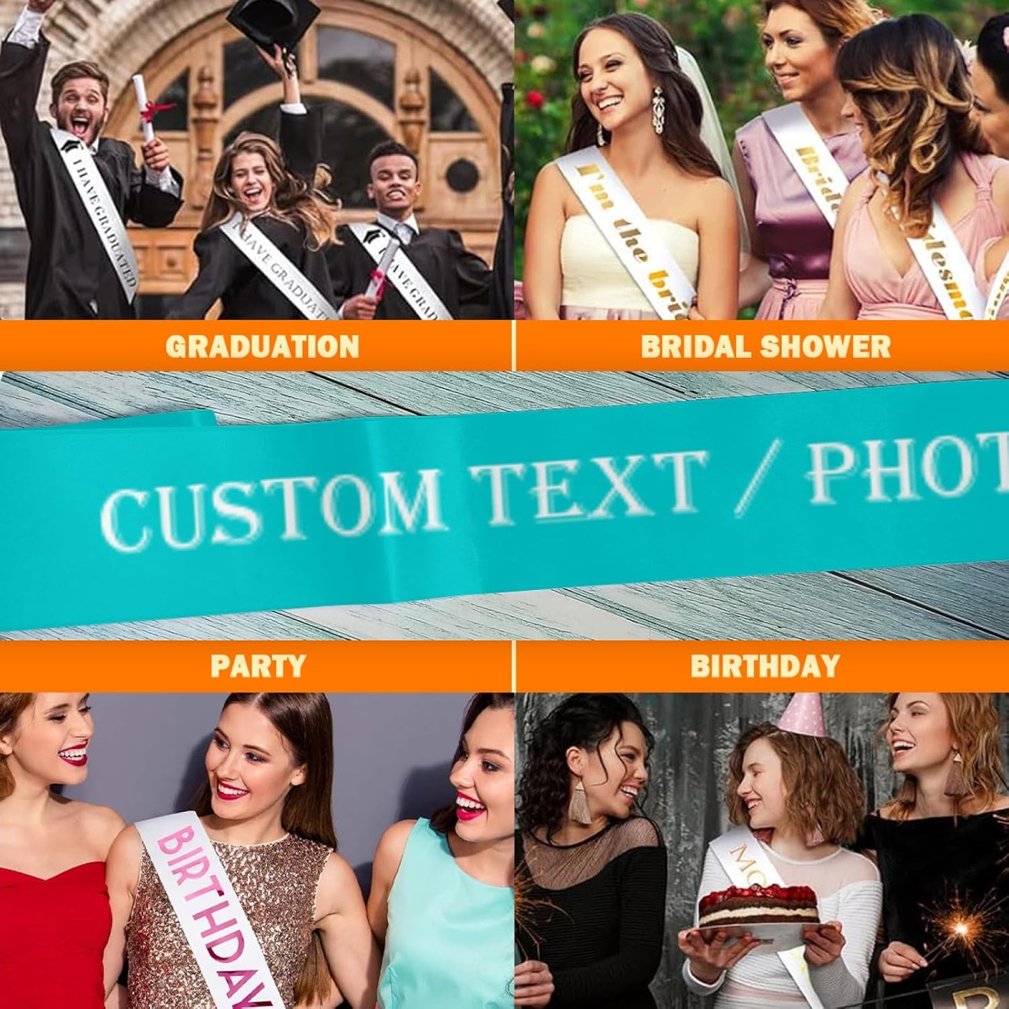 Custom Sash,Personalized Birthday Sash with Text Photo,Customized Bachelorette Sash Quote Sash Bride to Be Sash Color Optional (No decorative edge, Light Green)