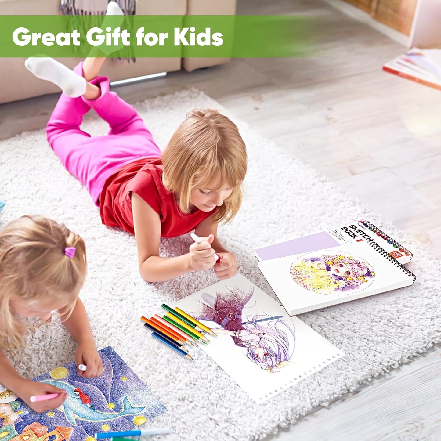 Soucolor 9" x 12" Sketch Book, Christmas Gifts for Women, Birthday Gifts for Women, Thank You Gifts, Stocking Stuffers, 2 Packs 100-Sheets Each (68lb/100gsm) Drawing Pad for Teens Girls