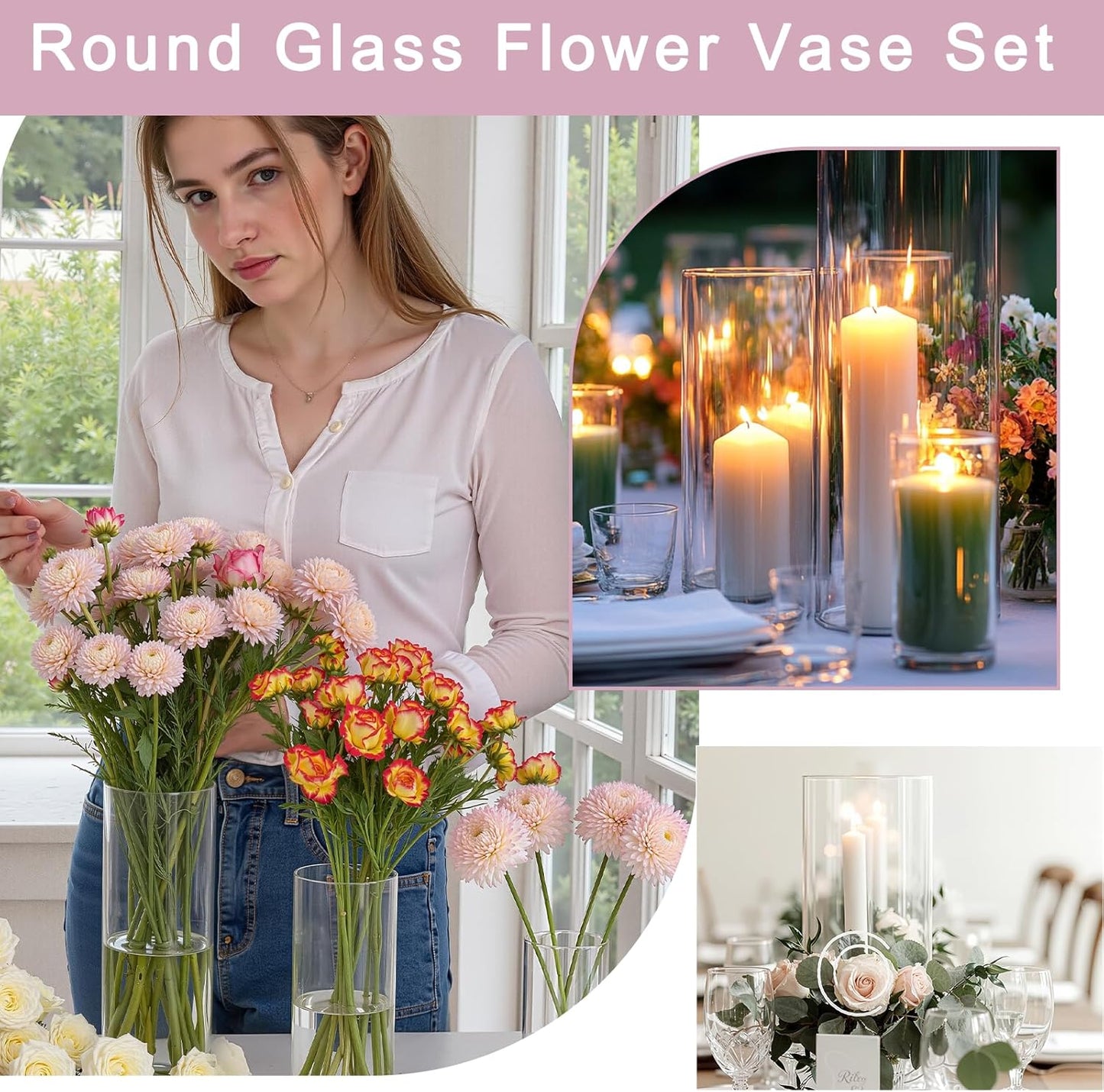 16 Pcs Cylinder Vases Set, 4,6,8,10 Inch Tall Clear Glass Vases for Centerpieces, Modern Floating Candle Holders Vase for Wedding, Table Shelf, Party, Home Decor