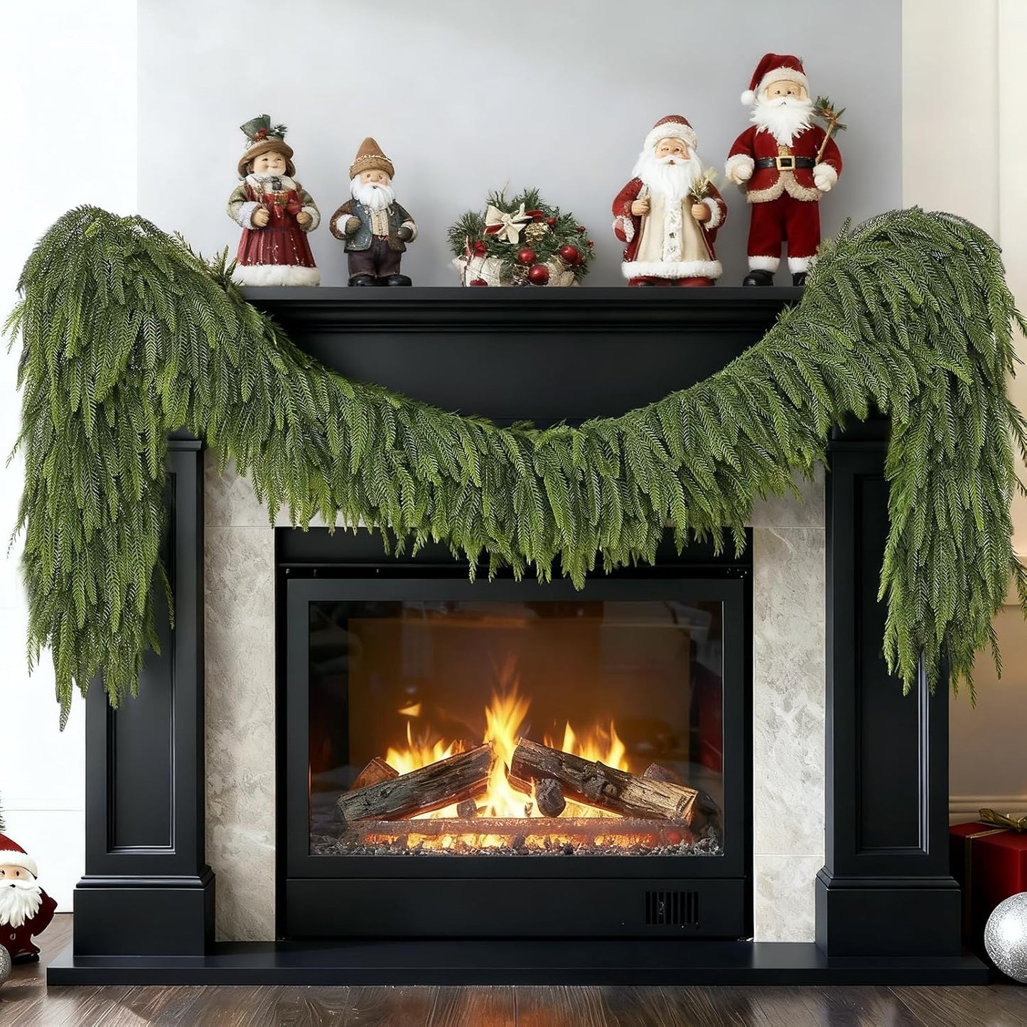 16FT Christmas Norfolk Pine Garland -1PCS, Artificial Pine Needles Garlands Faux Greenery Fake Garland for Holiday Fireplace,Table,Window,Stairs,Mante,Indoor Outdoor Decor