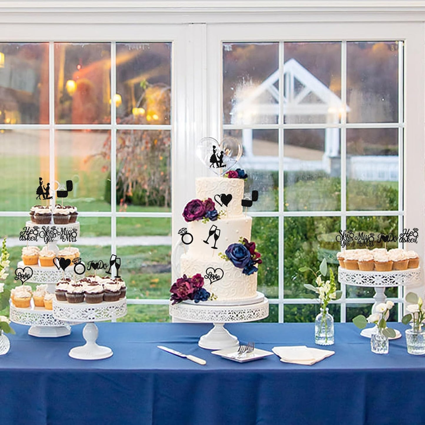 30 PCS He Asked She Said Yes Cupcake Toppers Glitter Engagement Cupcake Toppers Miss to Mrs I Do Love Heart Ring Miss to Mrs Cupcake Picks for Wedding Engagement Party Cake Decorations Supplies Black