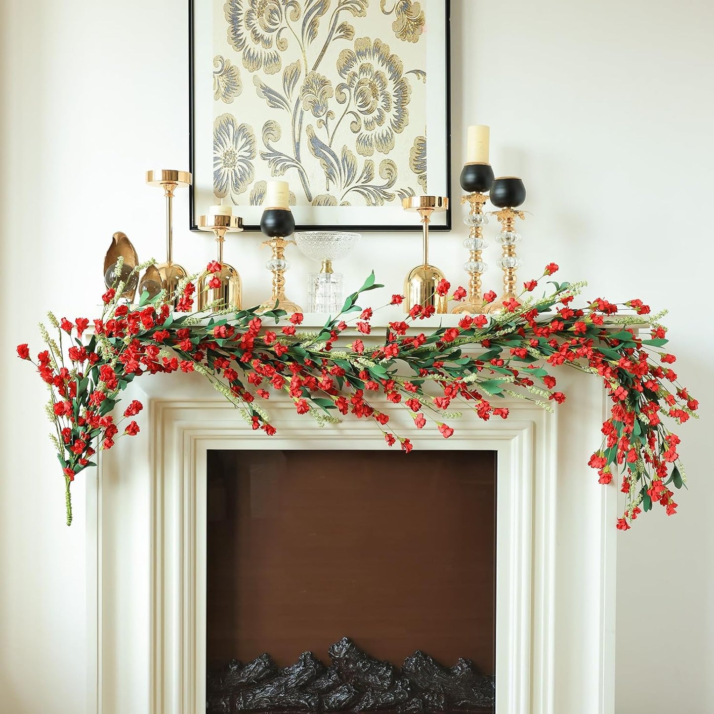 Mizii Burgundy Artificial Flower Garland 6FT Fake Wildflower Floral Garland Hanging Vines Spring Summer Flowers Decorations for Mantle Table Centerpieces Room Wall Fireplace Wedding Decor (Burgundy)