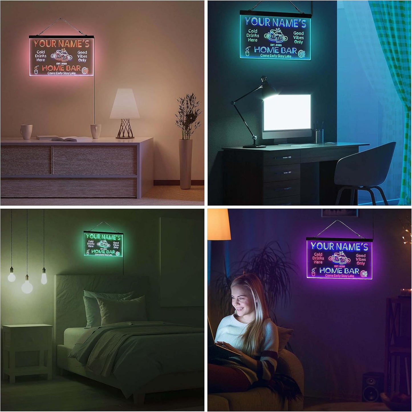 ADVPRO Personalized Your Name Custom Home Bar Beer Established Year Dual Color LED Neon Sign Green & Yellow 24 x 16 Inches st6s64-p1-tm-gy