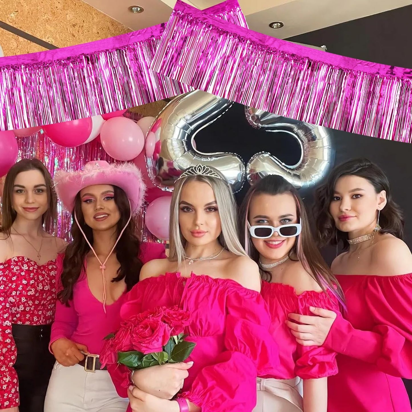 BEISHIDA 3 Packs Metallic Foil Fringe Garland Rose Red Wall Hanging Tinsel Fringe Banners for Car Floats Bridal Shower Wedding Birthday Easter Graduation Holiday Party Decoration(30 Feet)