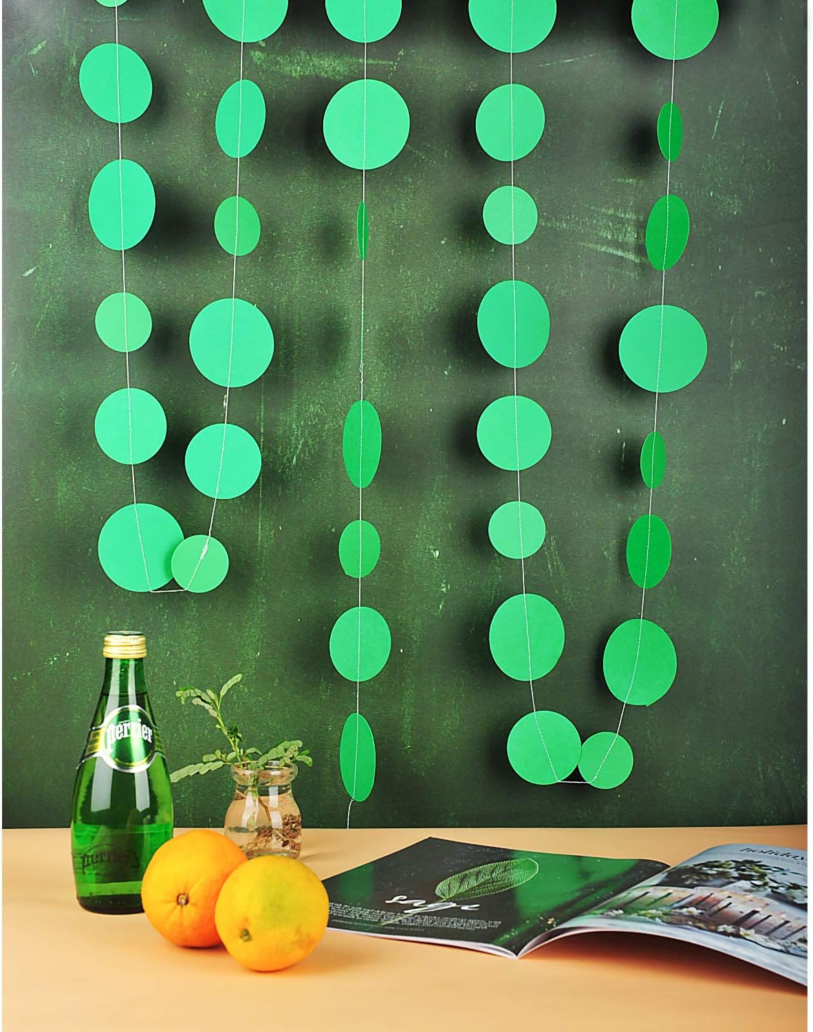 Green Paper Garland Circle Dot Party Banner Streamer Backdrop Hanging Decorations, 20 Feet in Total