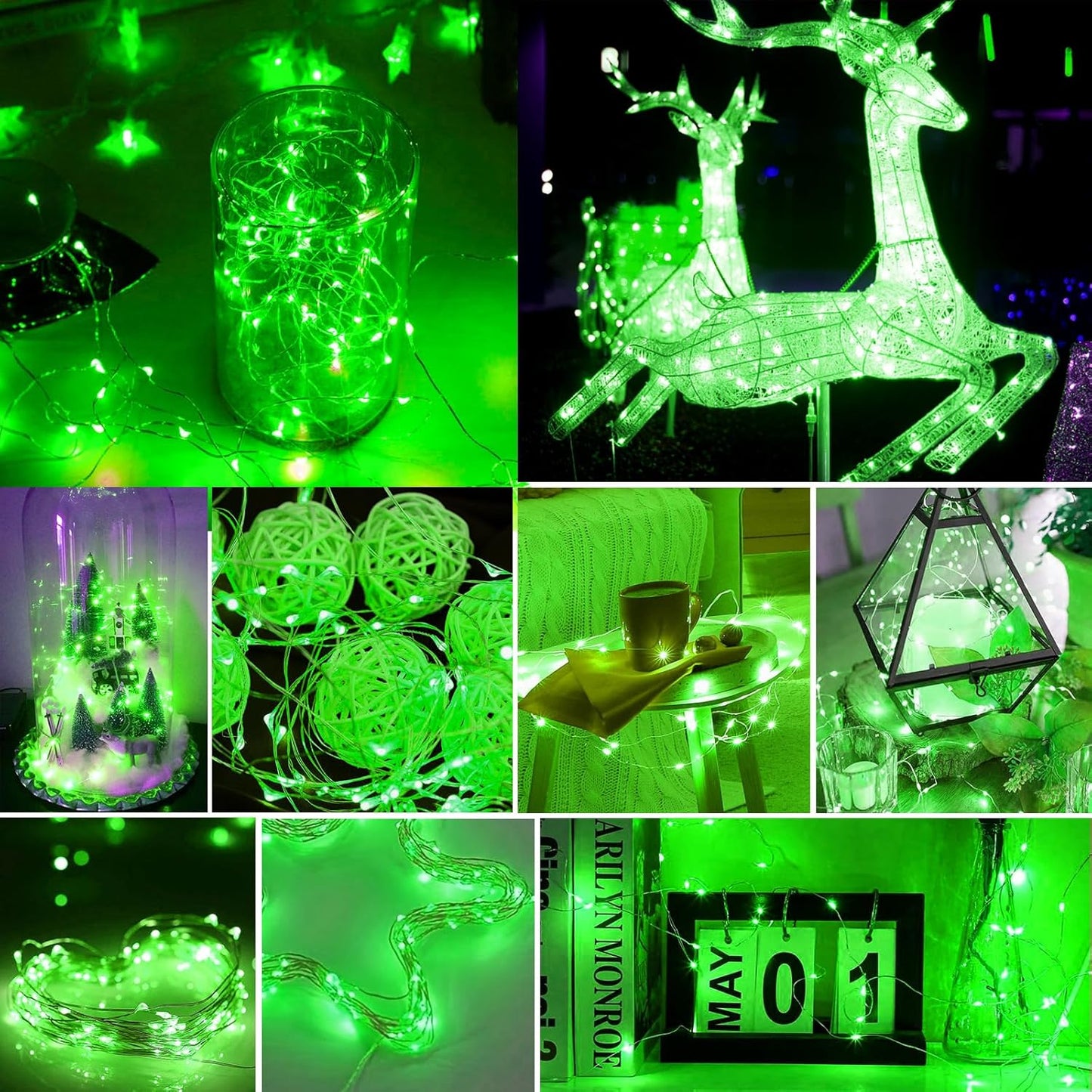 pozzolanas 50 Pack Green Battery Operated String Lights - 7ft Waterproof Fairy Lights with 20 LEDs for Home, Mason Jar, Party, Wedding, Halloween, Christmas Decorations