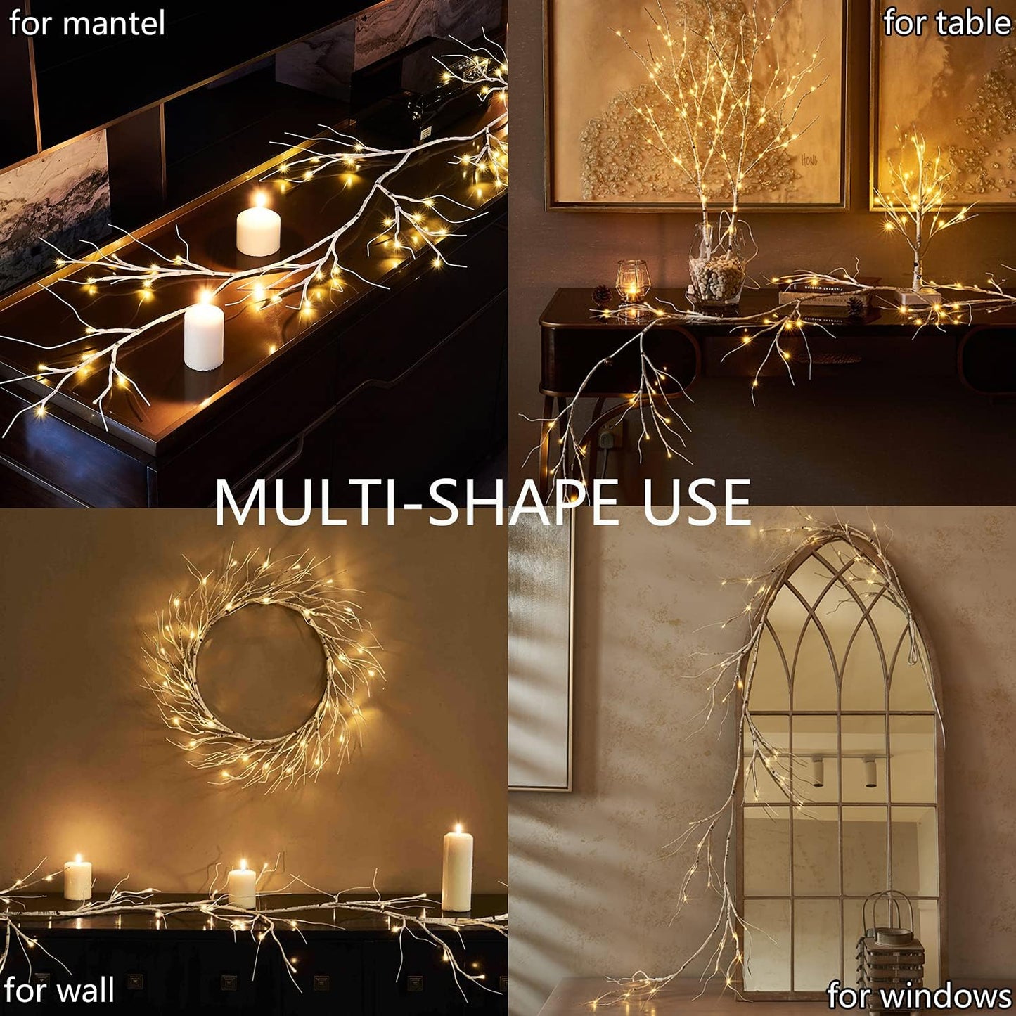 Fudios Lighted Birch Garland with Timer 48 LED Fairy Lights 6ft Battery Operated for Mantle Decor, Lit Christmas White Twig Garland Winter Home Wall Decoration Indoor Outdoor Use 1 Set