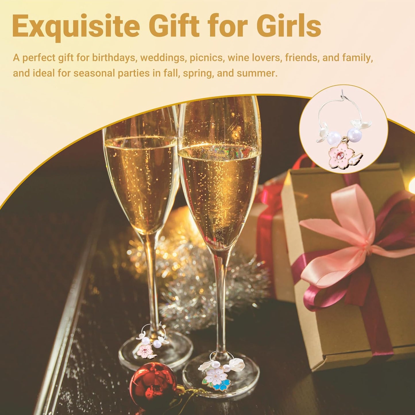 50 Sets Wine Glass Charms, Wine Charms for Stem Glasses, DIY Reusable Drink Markers for Weddings & Bachelorette with Alphabet Beads