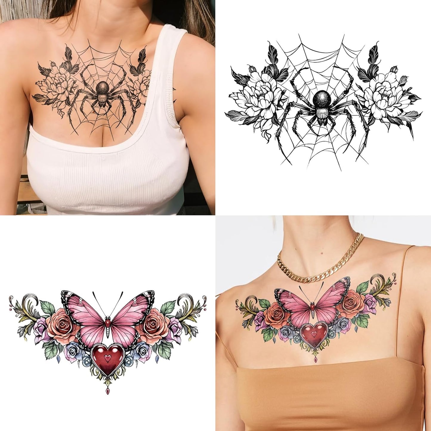 Yazhiji 13 Sheet Large Chest Underboob Temporary Tattoos for Adult, 8 Sheets Sexy Rose Flower Belly Tattoos Tramp Stamp for Women, 5 Sheets Body Scar Cover Fake Chest Tattoos Stickers for Men