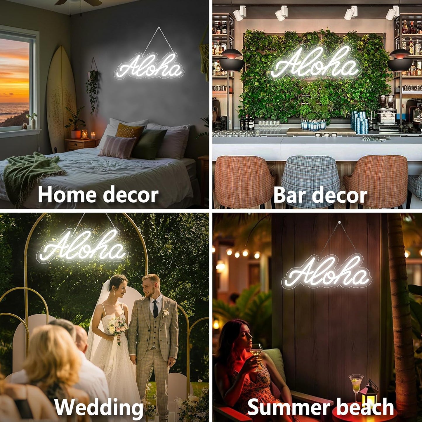 Aloha Neon Light Aloha Cold White Neon Sign for Wall Decor, 15"x5.9" LED Neon Art Decorative Lights with Dimmer Switch USB Operated for Home, Bar Club Wedding and Party Decor, Christmas, Birthday Gift