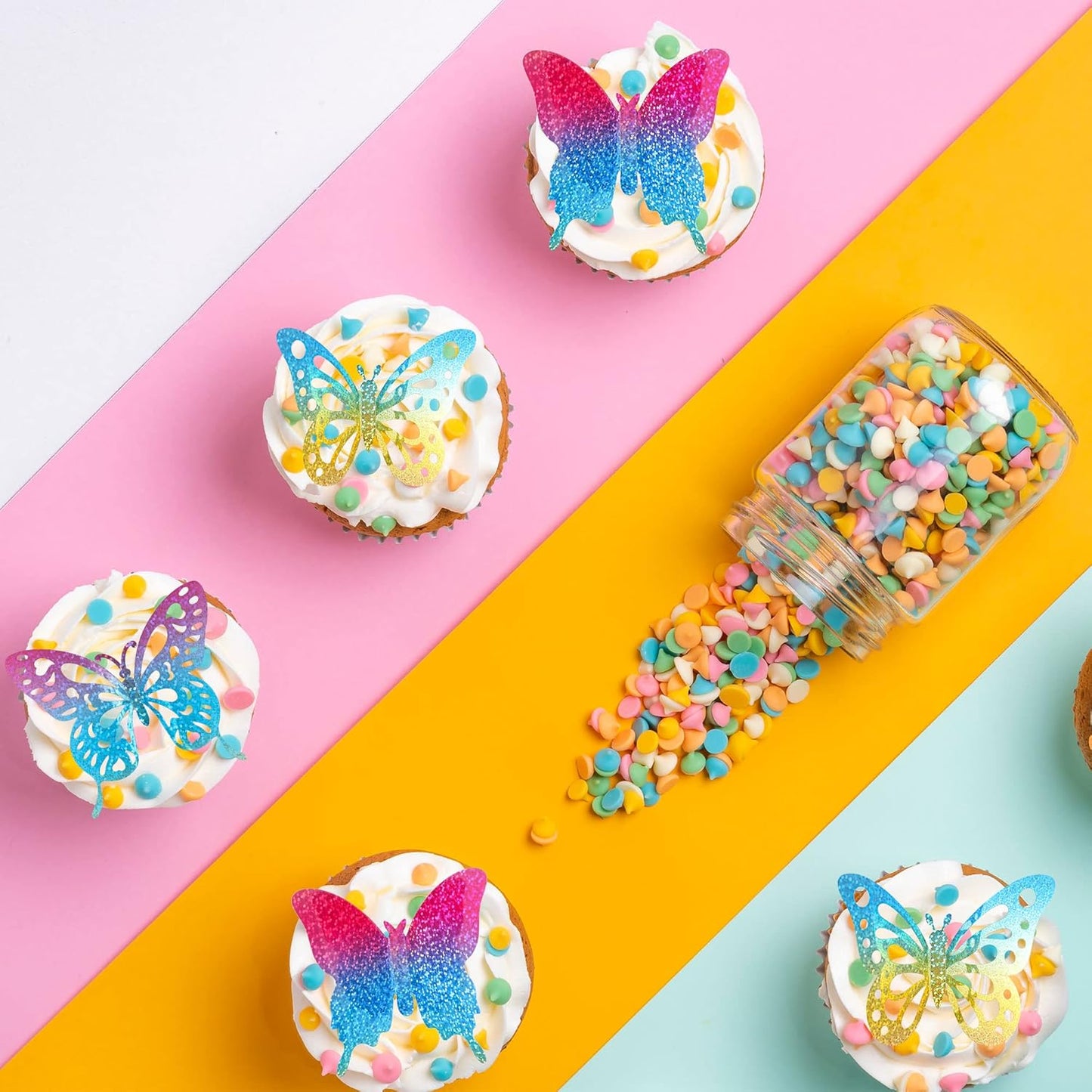 Gyufise 36Pcs Butterfly Cupcake Toppers Lively Art 3D Butterfly Cupcake Decorations Butterfly Cake Toppers Baby Shower Wedding Anniversary Kids Birthday Party Cake Wall Decorations Supplies Colorful